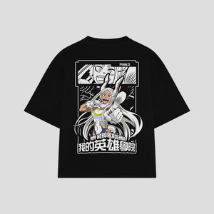 Playera streetwear premium de anime y gaming ExtraLife MX, corte boxy oversized drop shoulder heavyweight en color Deep Black y Off-White, moda urbana mexicana de culto.