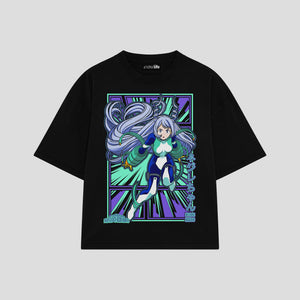 Playera streetwear premium de anime y gaming ExtraLife MX, corte boxy oversized drop shoulder heavyweight en color Deep Black y Off-White, moda urbana mexicana de culto.