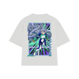 Playera streetwear premium de anime y gaming ExtraLife MX, corte boxy oversized drop shoulder heavyweight en color Deep Black y Off-White, moda urbana mexicana de culto.