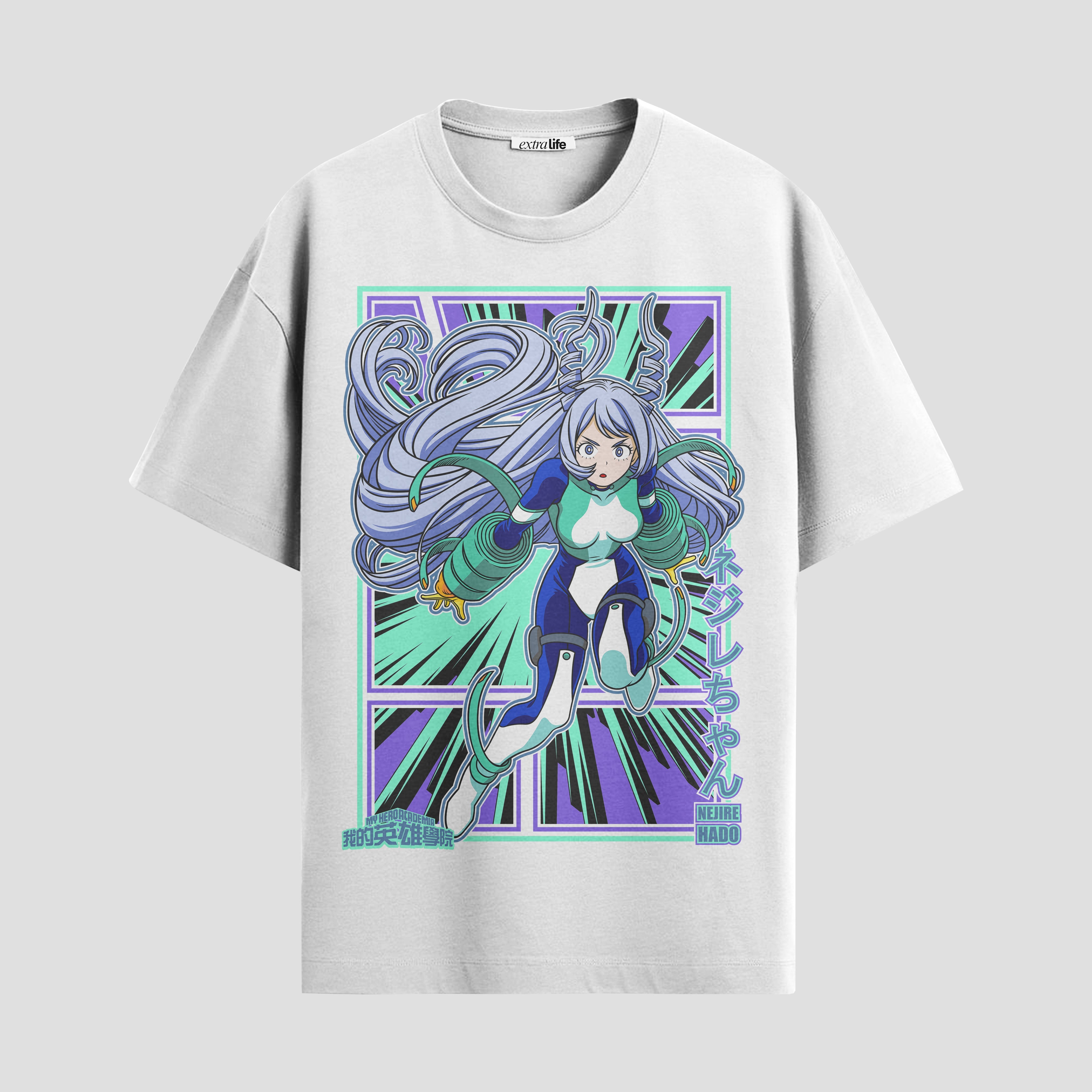 Playera urbana de anime y gaming ExtraLife MX, corte Standard Fit unisex ligero y transpirable en color Deep Black y Pure White, ropa de uso diario para gym y casual.