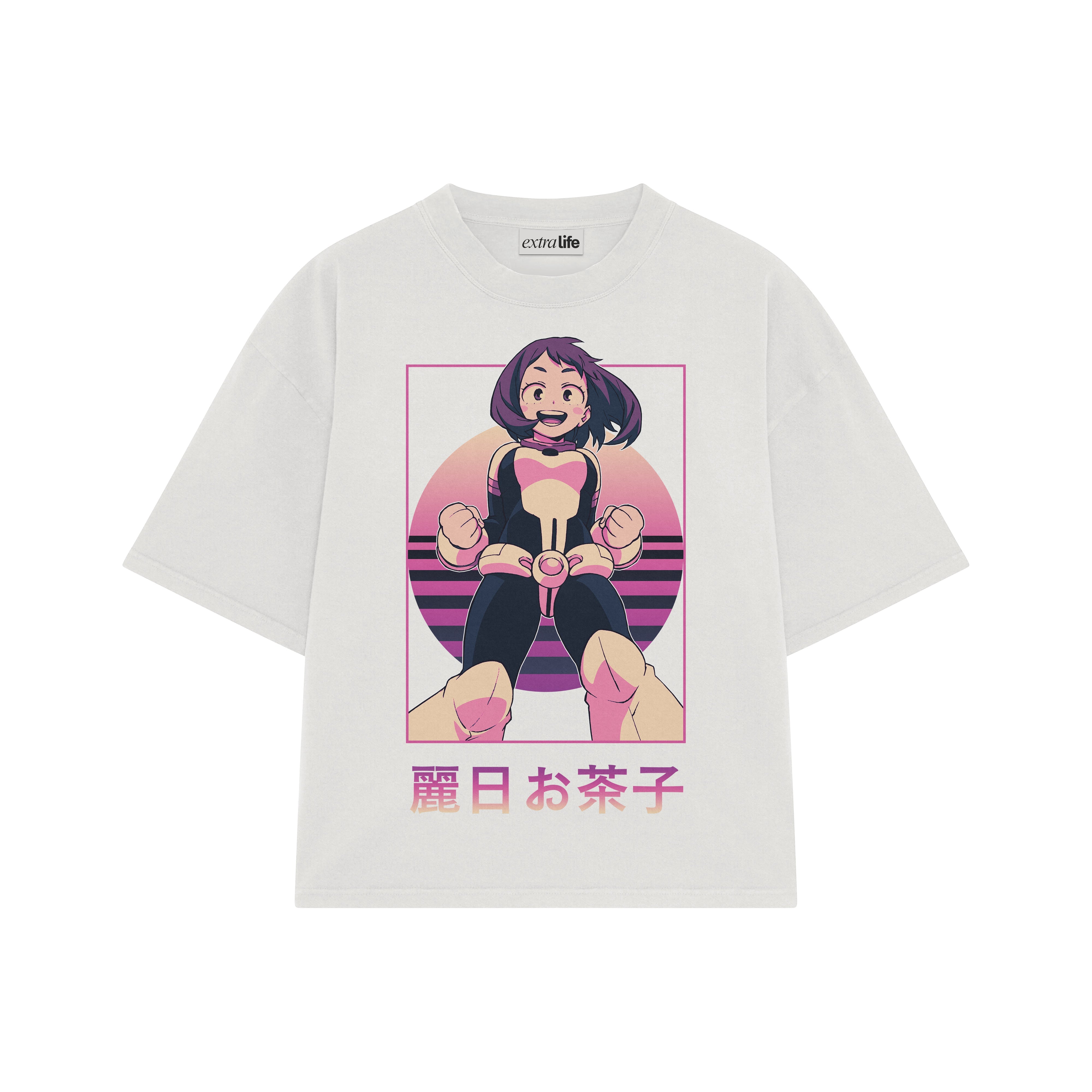 Playera streetwear premium de anime y gaming ExtraLife MX, corte boxy oversized drop shoulder heavyweight en color Deep Black y Off-White, moda urbana mexicana de culto.