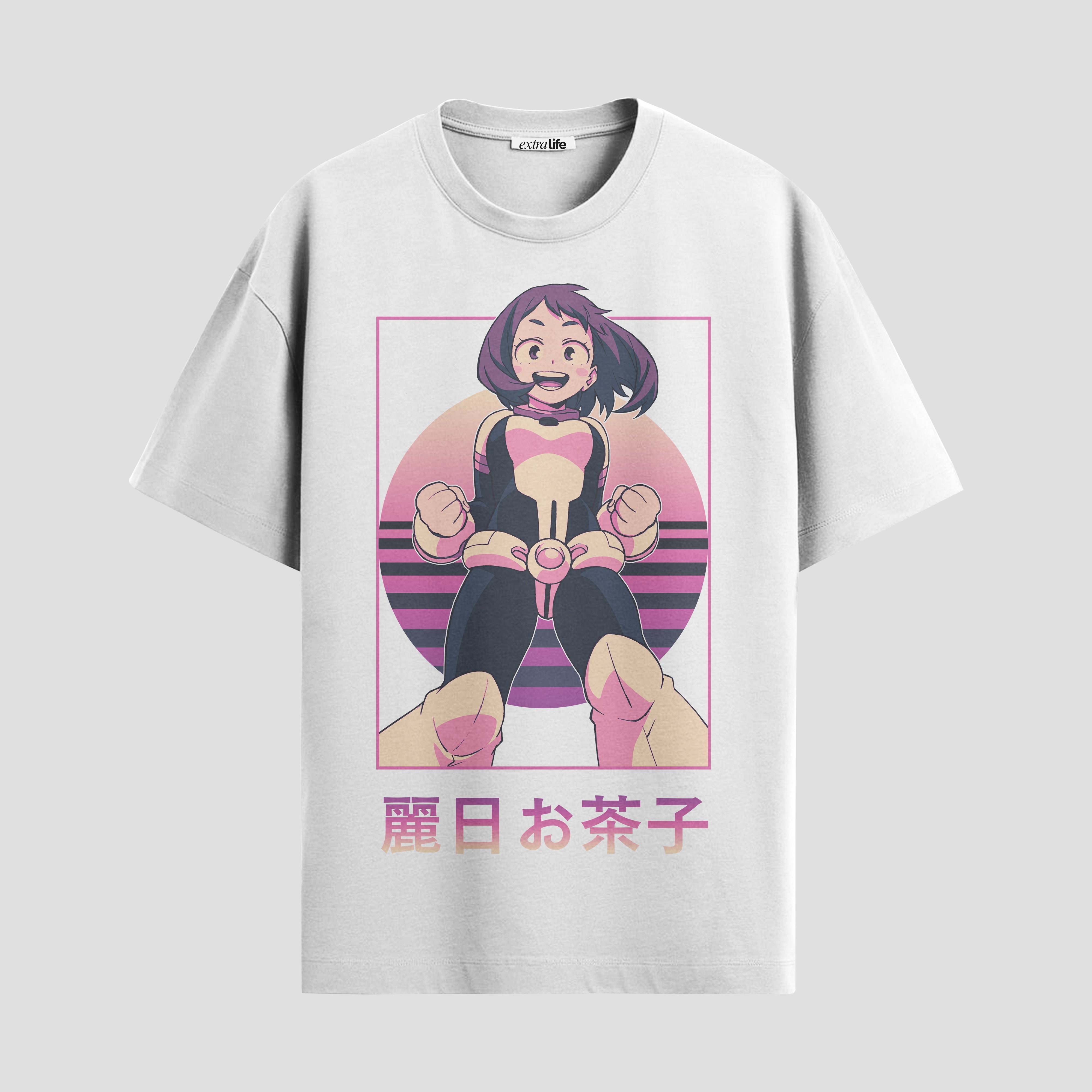 Playera urbana de anime y gaming ExtraLife MX, corte Standard Fit unisex ligero y transpirable en color Deep Black y Pure White, ropa de uso diario para gym y casual.