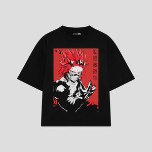 Playera streetwear premium de anime y gaming ExtraLife MX, corte boxy oversized drop shoulder heavyweight en color Deep Black y Off-White, moda urbana mexicana de culto.