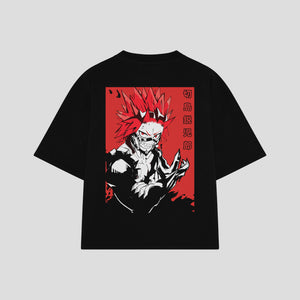 Playera streetwear premium de anime y gaming ExtraLife MX, corte boxy oversized drop shoulder heavyweight en color Deep Black y Off-White, moda urbana mexicana de culto.