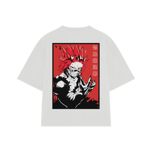 Playera streetwear premium de anime y gaming ExtraLife MX, corte boxy oversized drop shoulder heavyweight en color Deep Black y Off-White, moda urbana mexicana de culto.