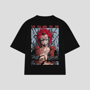 Playera streetwear premium de anime y gaming ExtraLife MX, corte boxy oversized drop shoulder heavyweight en color Deep Black y Off-White, moda urbana mexicana de culto.