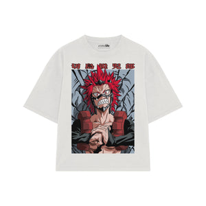 Playera streetwear premium de anime y gaming ExtraLife MX, corte boxy oversized drop shoulder heavyweight en color Deep Black y Off-White, moda urbana mexicana de culto.
