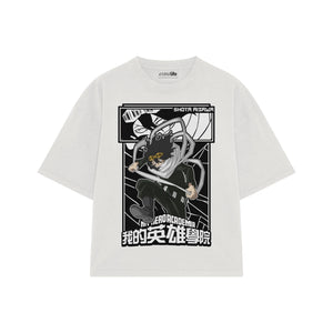 Playera streetwear premium de anime y gaming ExtraLife MX, corte boxy oversized drop shoulder heavyweight en color Deep Black y Off-White, moda urbana mexicana de culto.