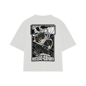 Playera streetwear premium de anime y gaming ExtraLife MX, corte boxy oversized drop shoulder heavyweight en color Deep Black y Off-White, moda urbana mexicana de culto.
