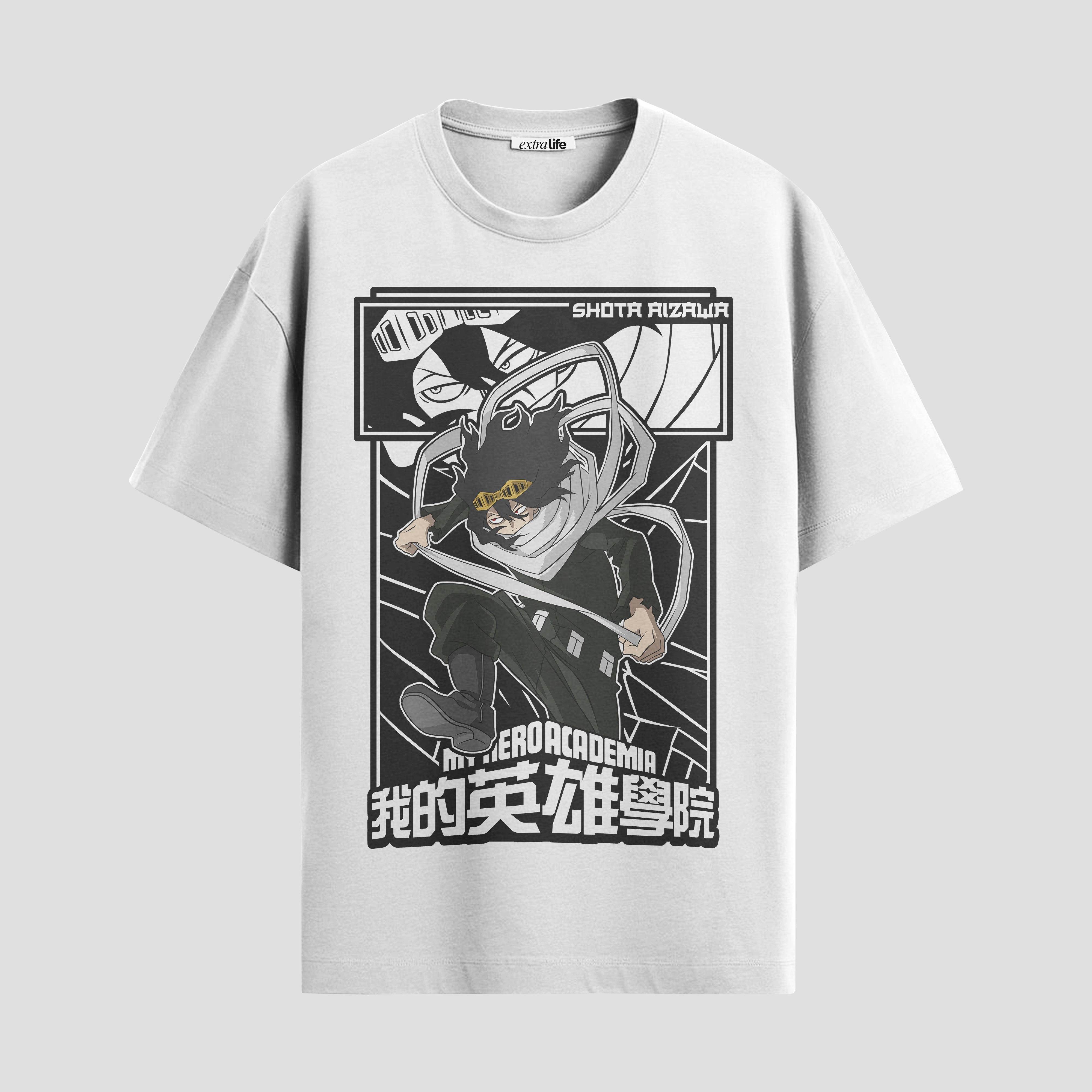 Playera urbana de anime y gaming ExtraLife MX, corte Standard Fit unisex ligero y transpirable en color Deep Black y Pure White, ropa de uso diario para gym y casual.
