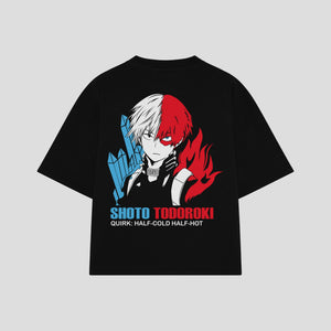 Playera streetwear premium de anime y gaming ExtraLife MX, corte boxy oversized drop shoulder heavyweight en color Deep Black y Off-White, moda urbana mexicana de culto.