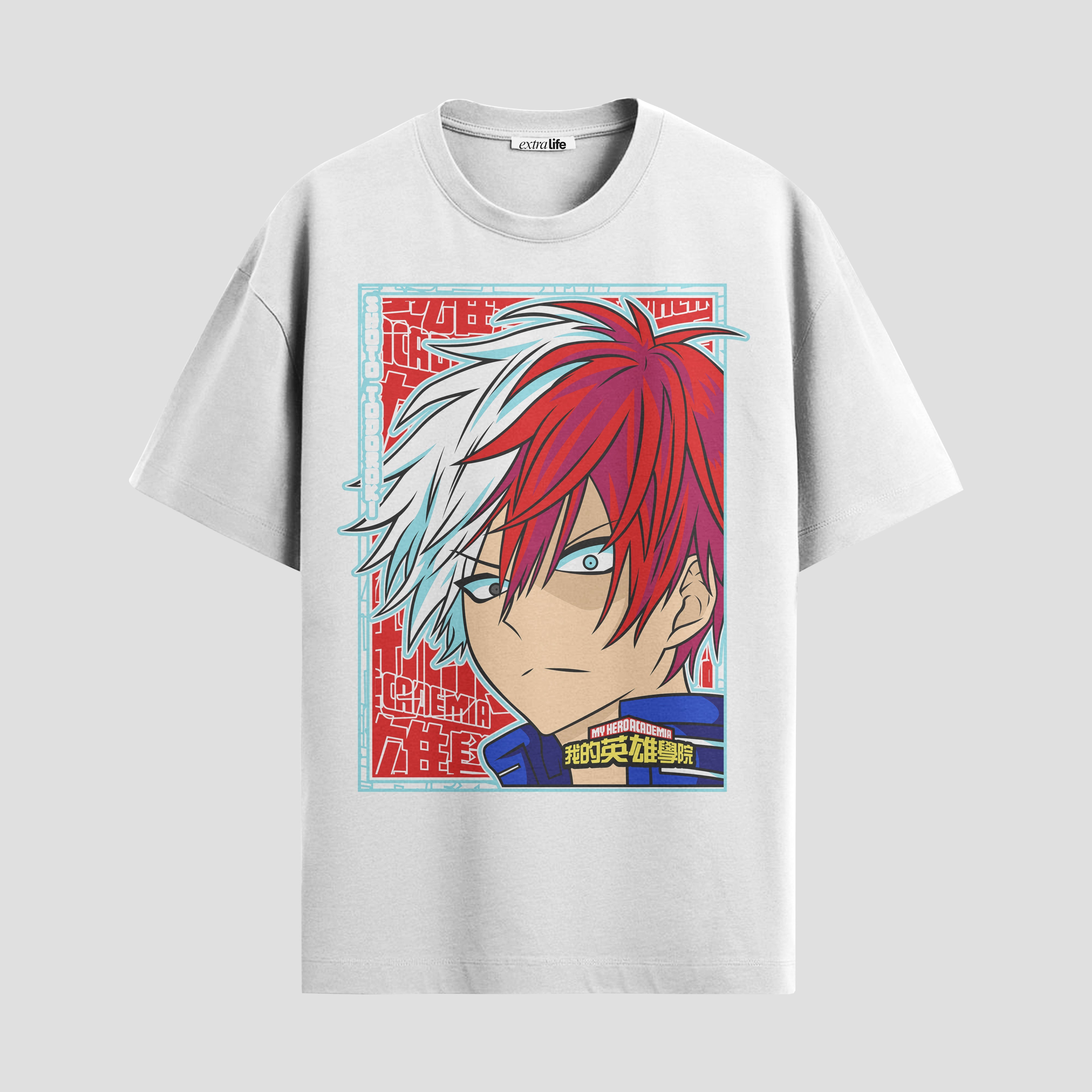 Playera urbana de anime y gaming ExtraLife MX, corte Standard Fit unisex ligero y transpirable en color Deep Black y Pure White, ropa de uso diario para gym y casual.