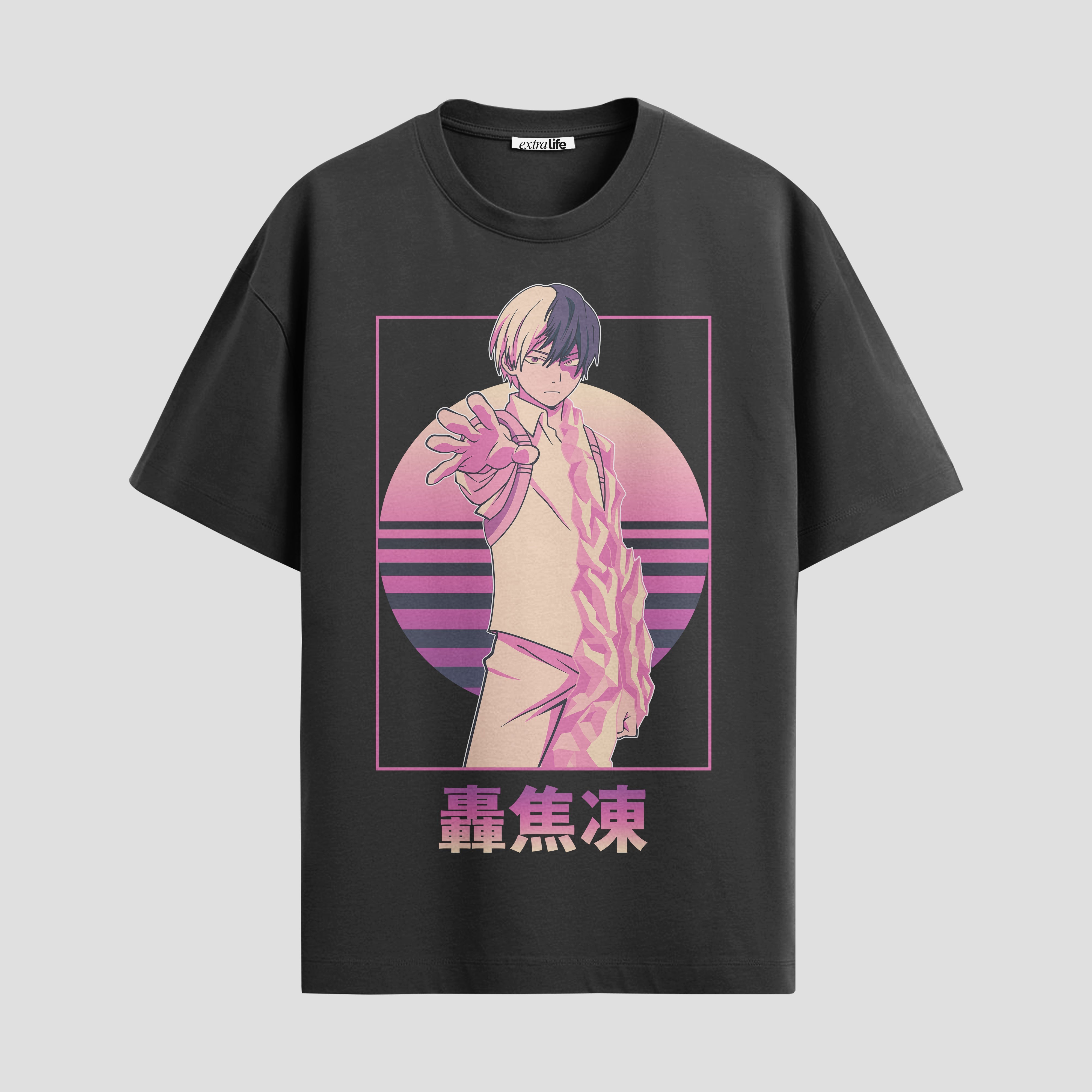 Playera urbana de anime y gaming ExtraLife MX, corte Standard Fit unisex ligero y transpirable en color Deep Black y Pure White, ropa de uso diario para gym y casual.