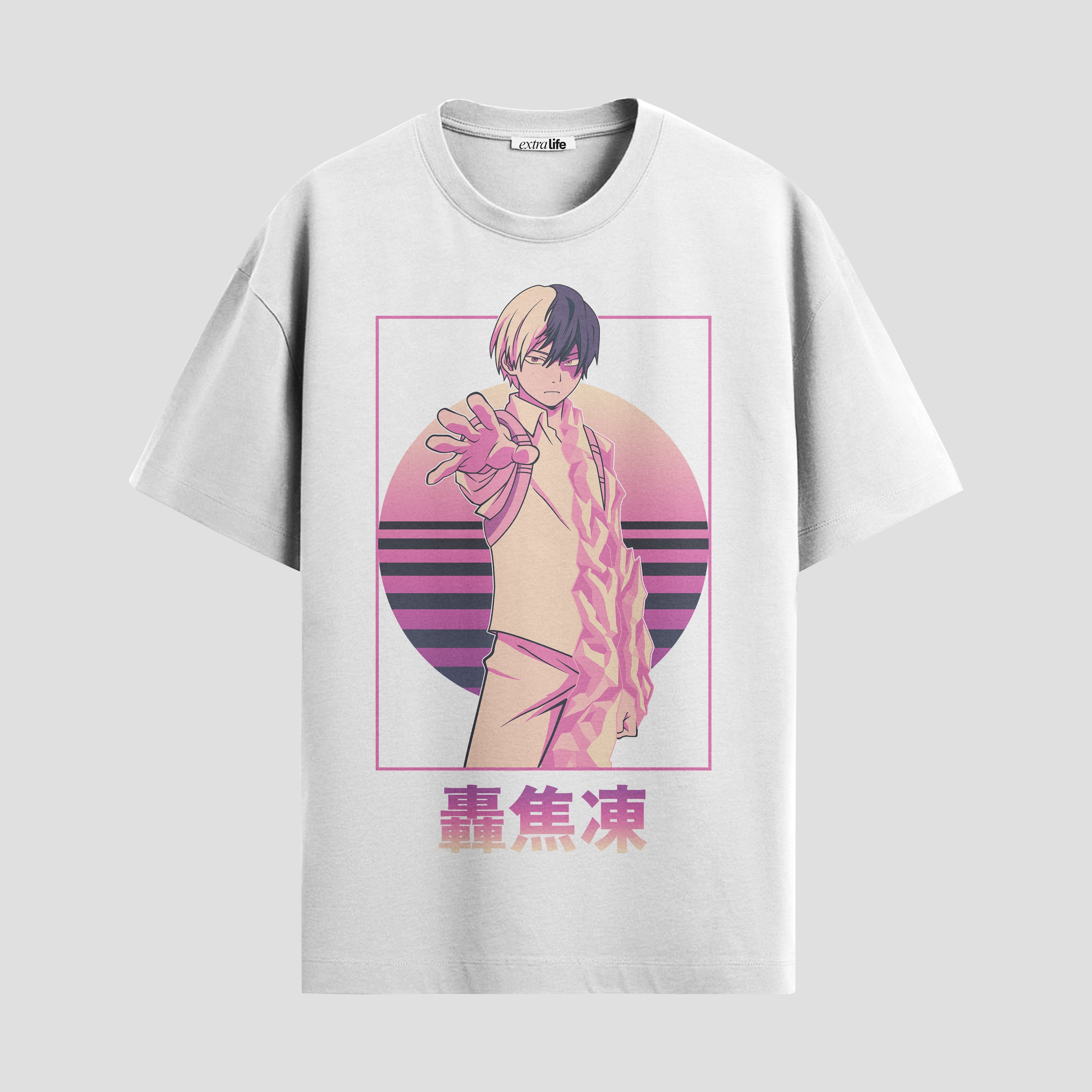 Playera urbana de anime y gaming ExtraLife MX, corte Standard Fit unisex ligero y transpirable en color Deep Black y Pure White, ropa de uso diario para gym y casual.
