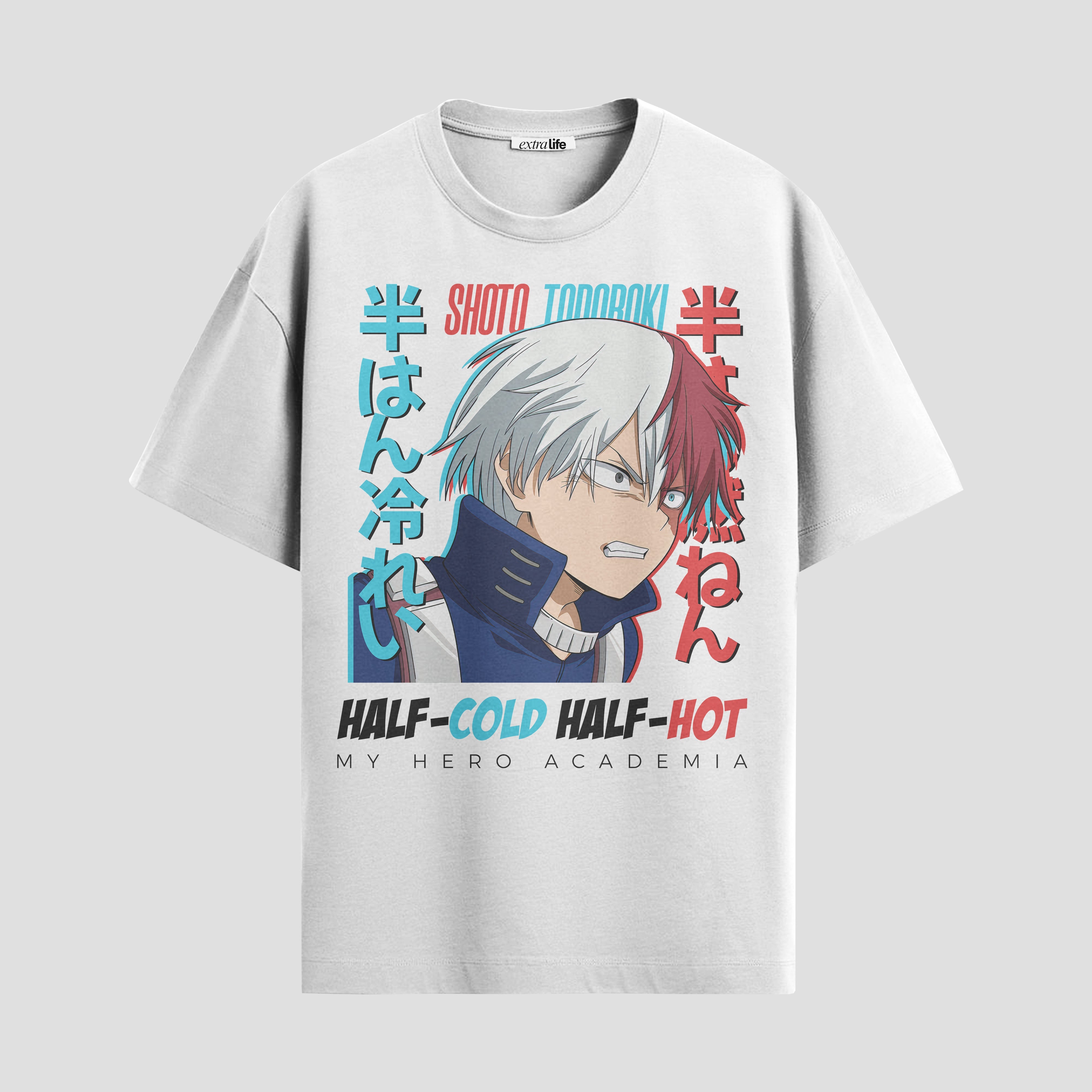 Playera urbana de anime y gaming ExtraLife MX, corte Standard Fit unisex ligero y transpirable en color Deep Black y Pure White, ropa de uso diario para gym y casual.