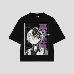 Playera streetwear premium de anime y gaming ExtraLife MX, corte boxy oversized drop shoulder heavyweight en color Deep Black y Off-White, moda urbana mexicana de culto.