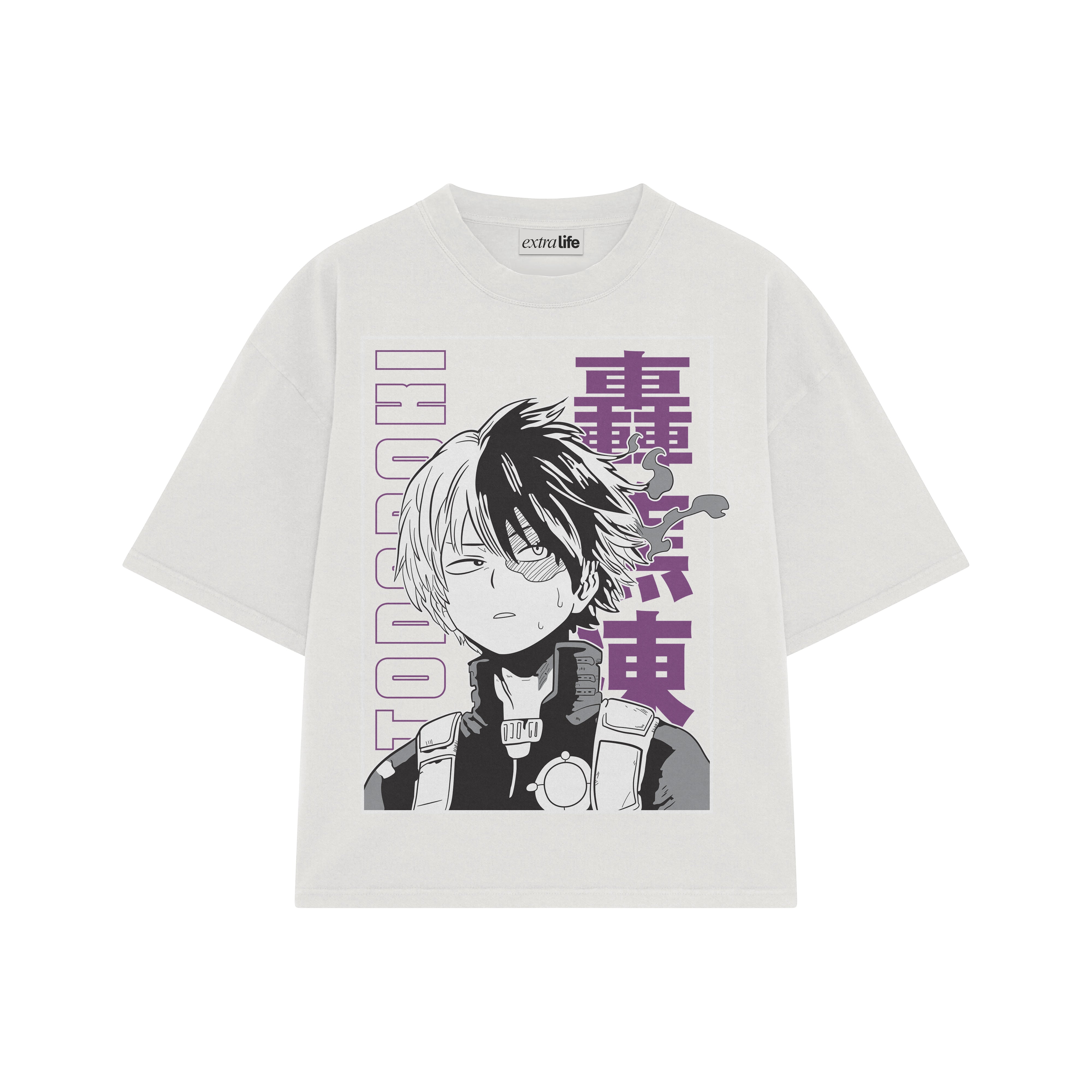 Playera streetwear premium de anime y gaming ExtraLife MX, corte boxy oversized drop shoulder heavyweight en color Deep Black y Off-White, moda urbana mexicana de culto.