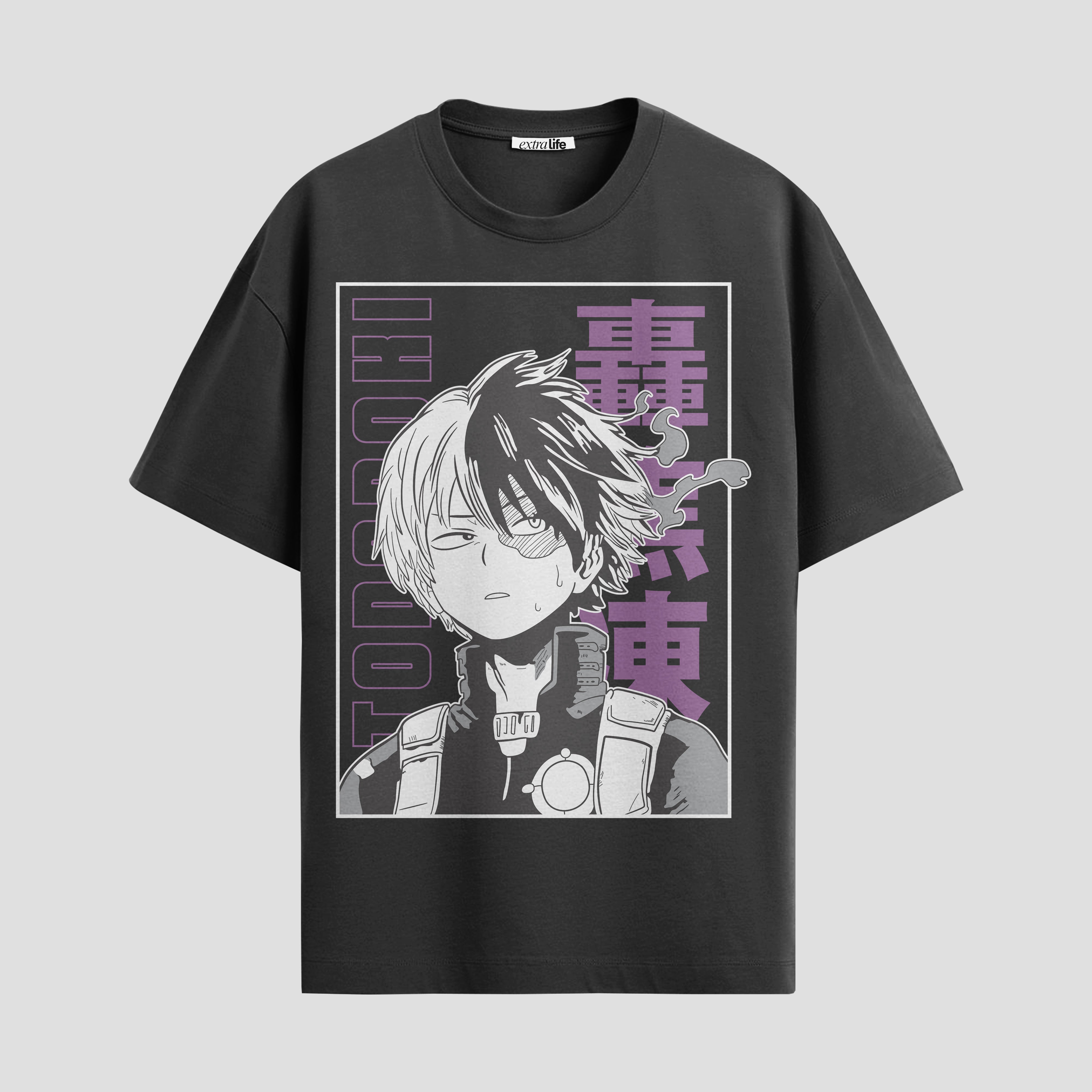 Playera urbana de anime y gaming ExtraLife MX, corte Standard Fit unisex ligero y transpirable en color Deep Black y Pure White, ropa de uso diario para gym y casual.
