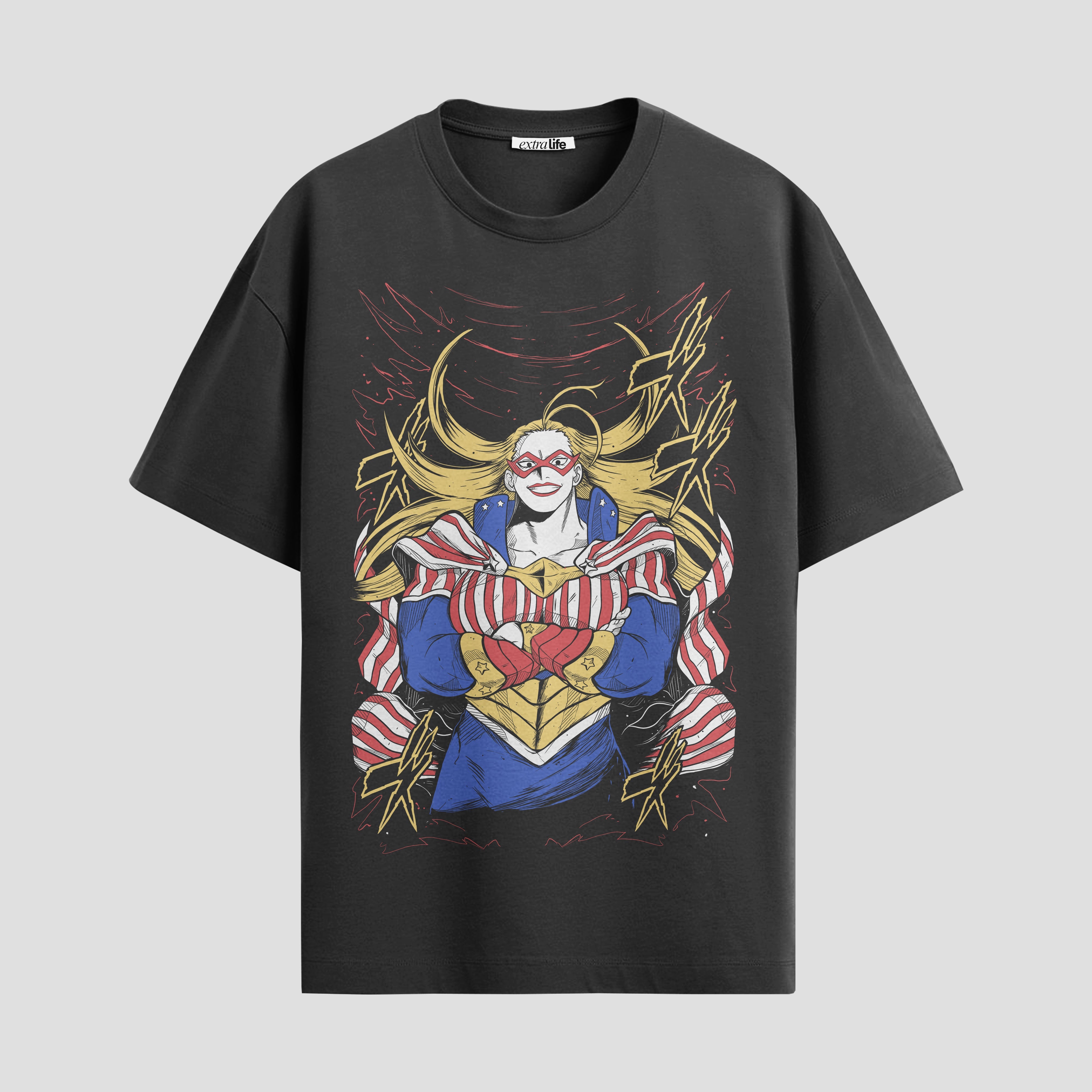 Playera urbana de anime y gaming ExtraLife MX, corte Standard Fit unisex ligero y transpirable en color Deep Black y Pure White, ropa de uso diario para gym y casual.
