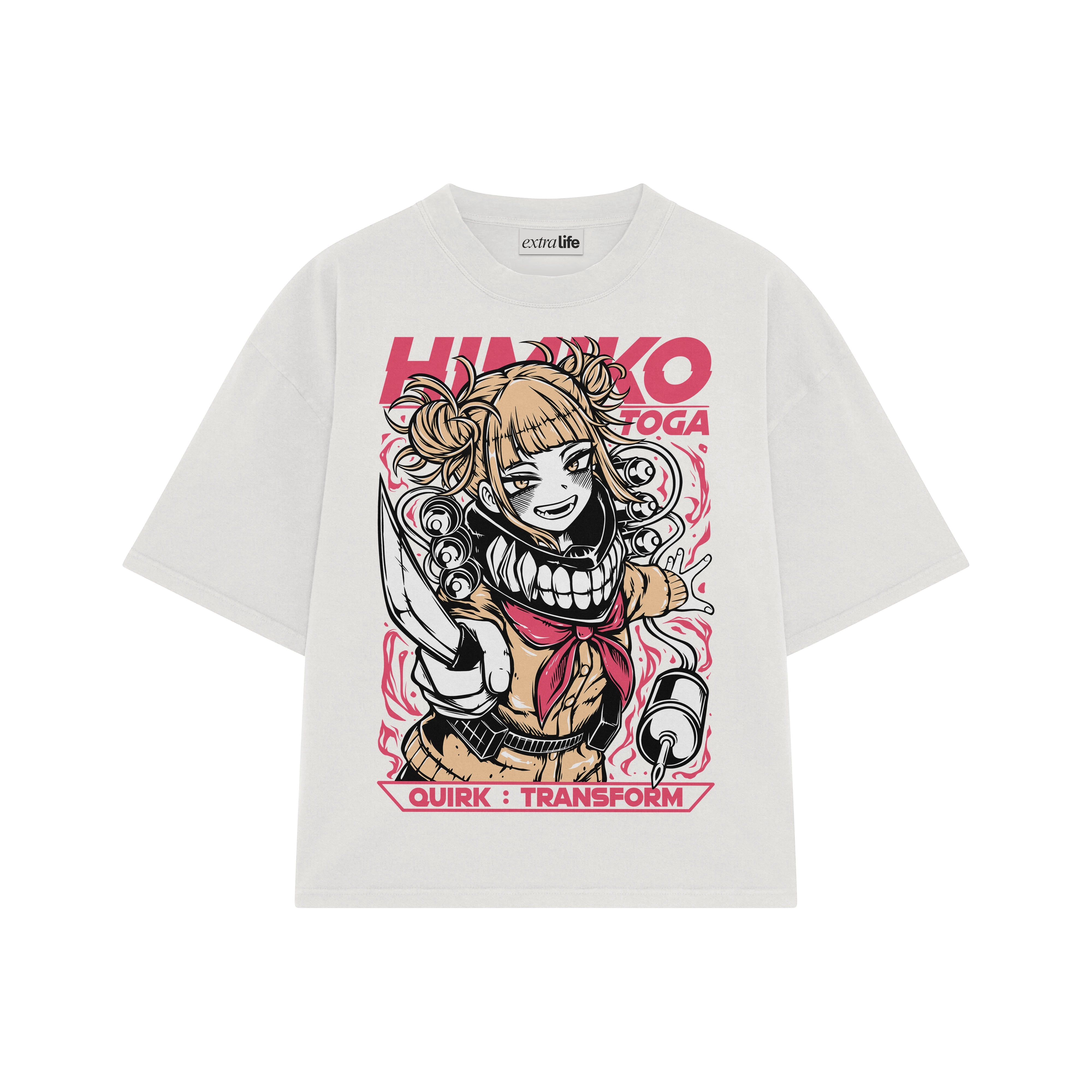 Playera streetwear premium de anime y gaming ExtraLife MX, corte boxy oversized drop shoulder heavyweight en color Deep Black y Off-White, moda urbana mexicana de culto.