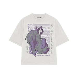 Playera streetwear premium de anime y gaming ExtraLife MX, corte boxy oversized drop shoulder heavyweight en color Deep Black y Off-White, moda urbana mexicana de culto.