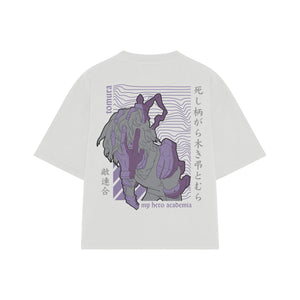 Playera streetwear premium de anime y gaming ExtraLife MX, corte boxy oversized drop shoulder heavyweight en color Deep Black y Off-White, moda urbana mexicana de culto.