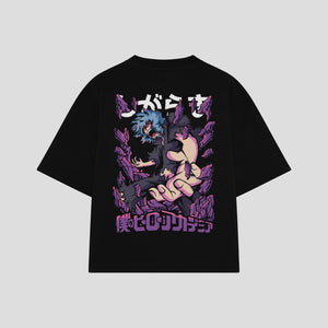 Playera streetwear premium de anime y gaming ExtraLife MX, corte boxy oversized drop shoulder heavyweight en color Deep Black y Off-White, moda urbana mexicana de culto.