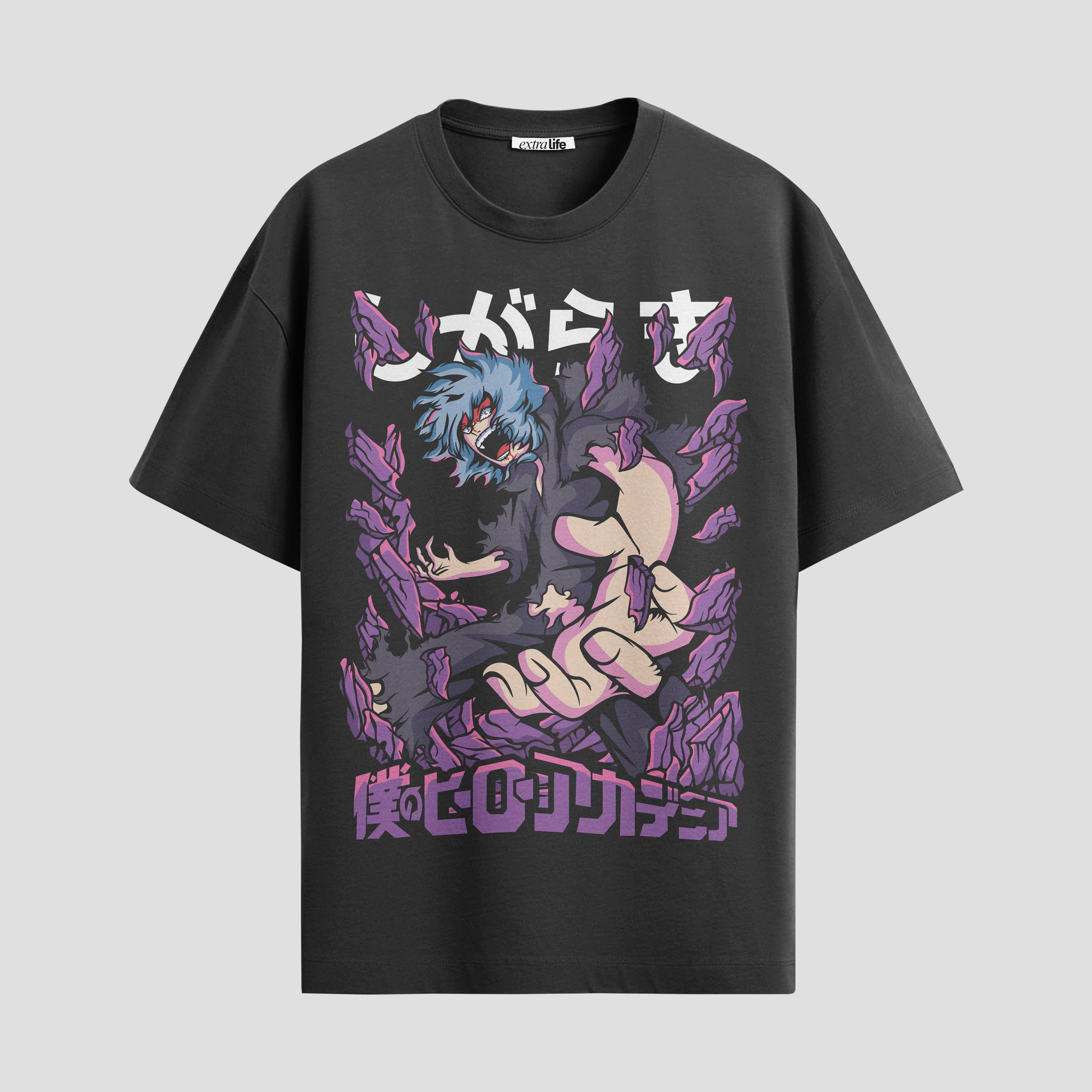 Playera urbana de anime y gaming ExtraLife MX, corte Standard Fit unisex ligero y transpirable en color Deep Black y Pure White, ropa de uso diario para gym y casual.
