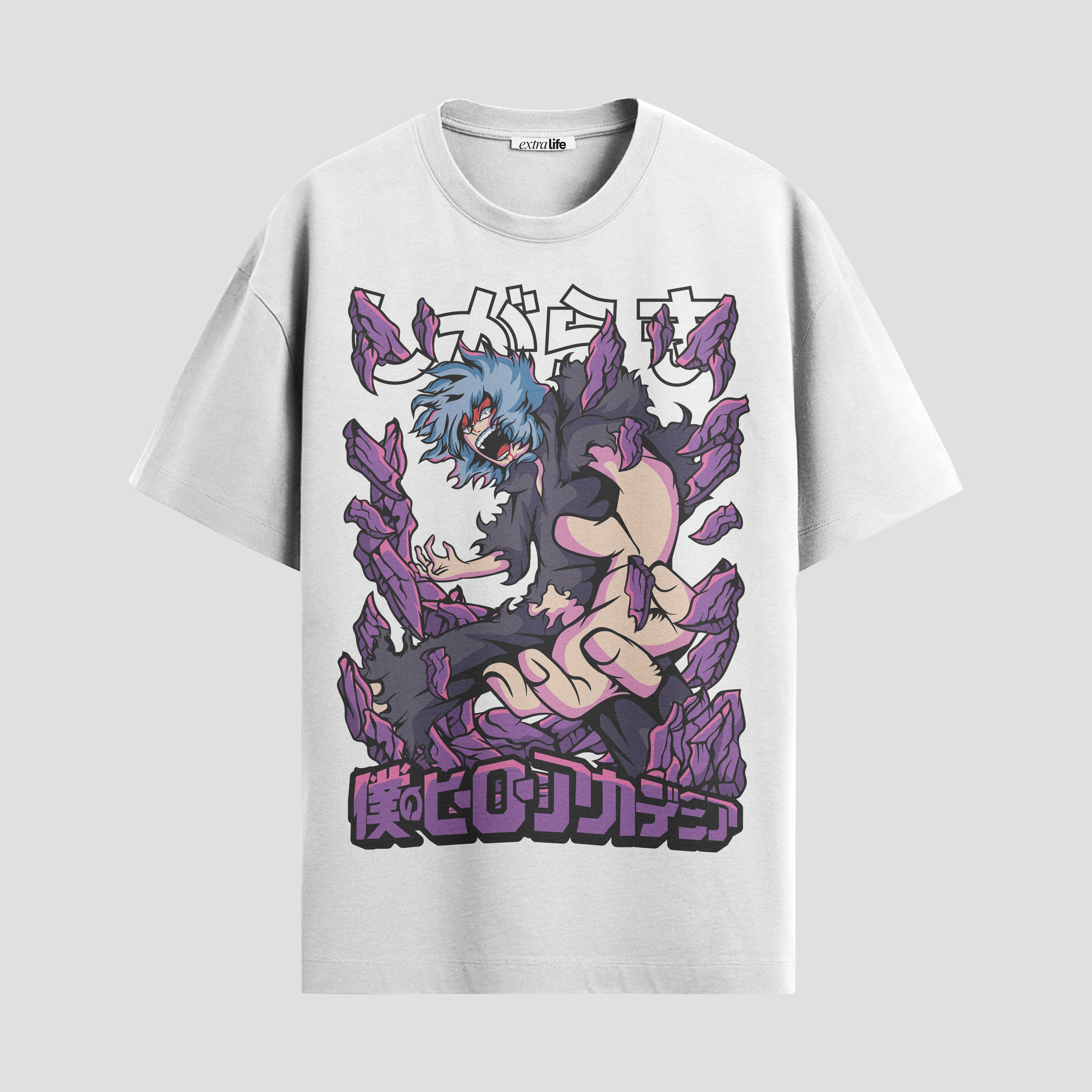 Playera urbana de anime y gaming ExtraLife MX, corte Standard Fit unisex ligero y transpirable en color Deep Black y Pure White, ropa de uso diario para gym y casual.
