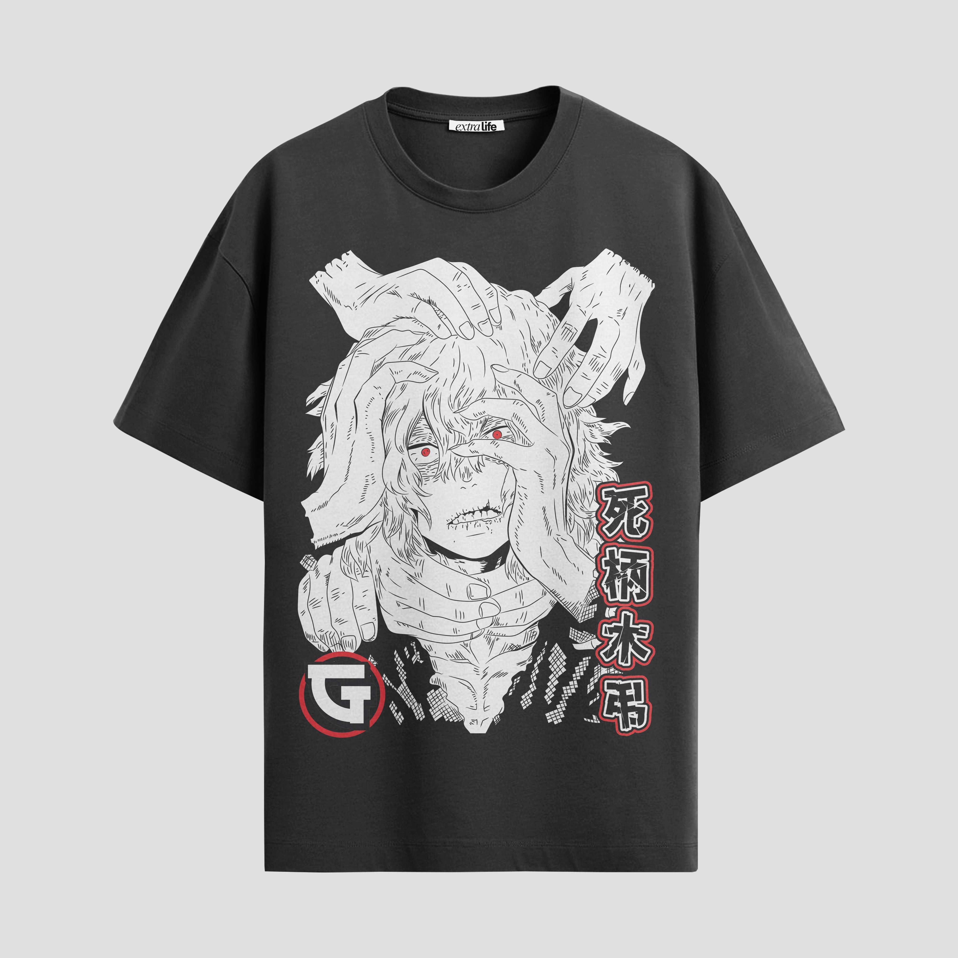 Playera urbana de anime y gaming ExtraLife MX, corte Standard Fit unisex ligero y transpirable en color Deep Black y Pure White, ropa de uso diario para gym y casual.