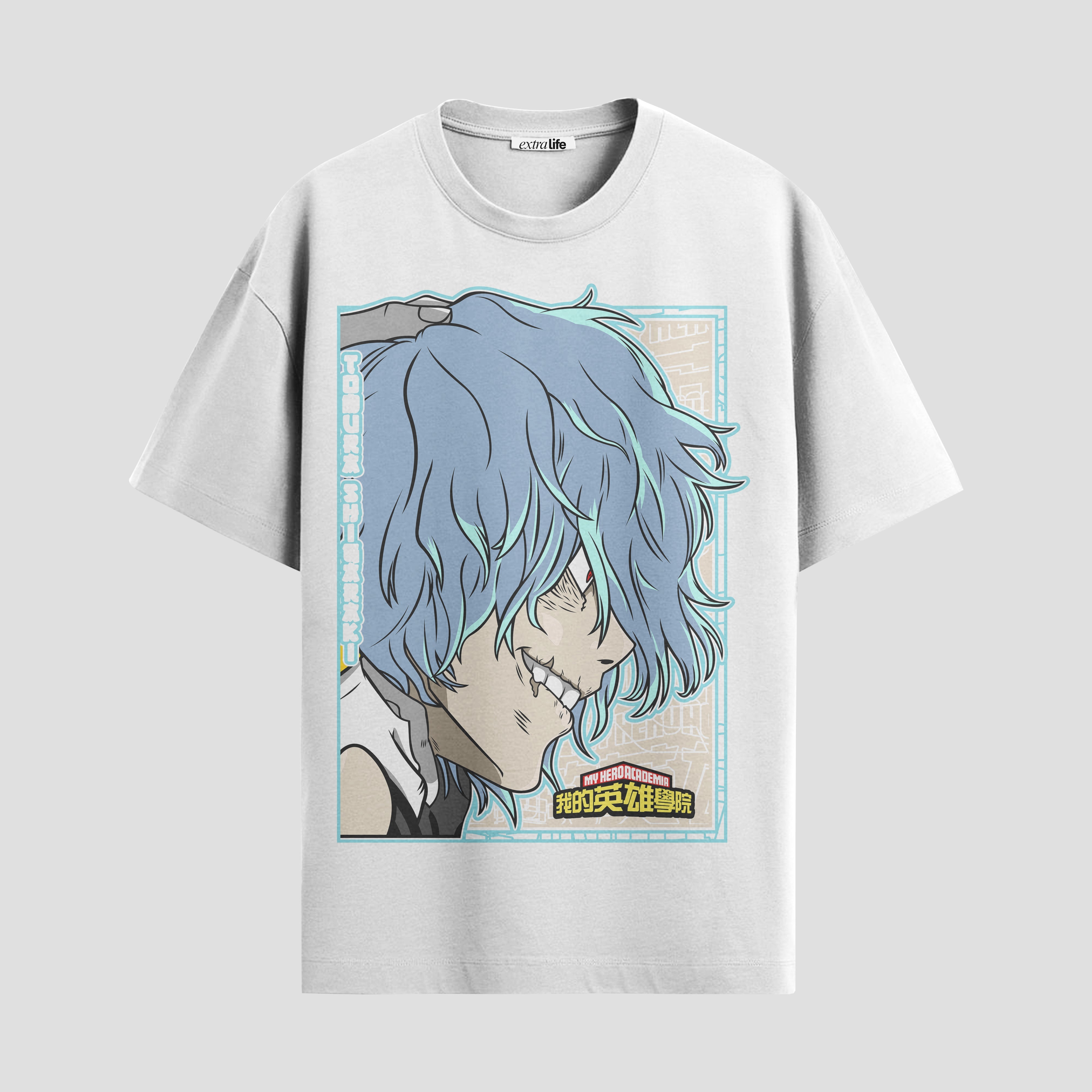 Playera urbana de anime y gaming ExtraLife MX, corte Standard Fit unisex ligero y transpirable en color Deep Black y Pure White, ropa de uso diario para gym y casual.