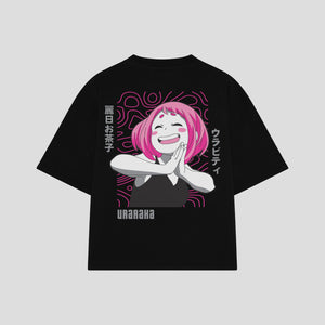 Playera streetwear premium de anime y gaming ExtraLife MX, corte boxy oversized drop shoulder heavyweight en color Deep Black y Off-White, moda urbana mexicana de culto.