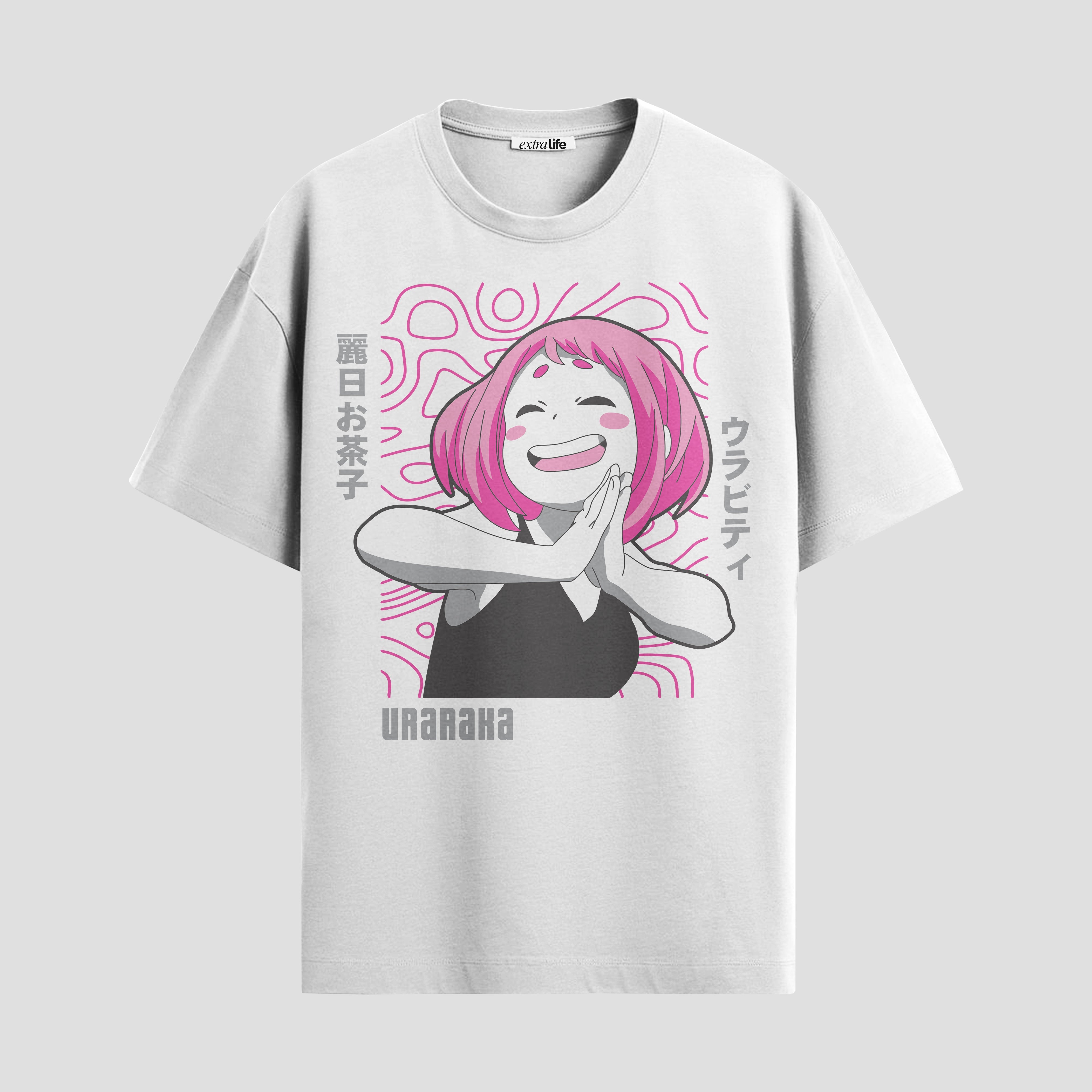 Playera urbana de anime y gaming ExtraLife MX, corte Standard Fit unisex ligero y transpirable en color Deep Black y Pure White, ropa de uso diario para gym y casual.