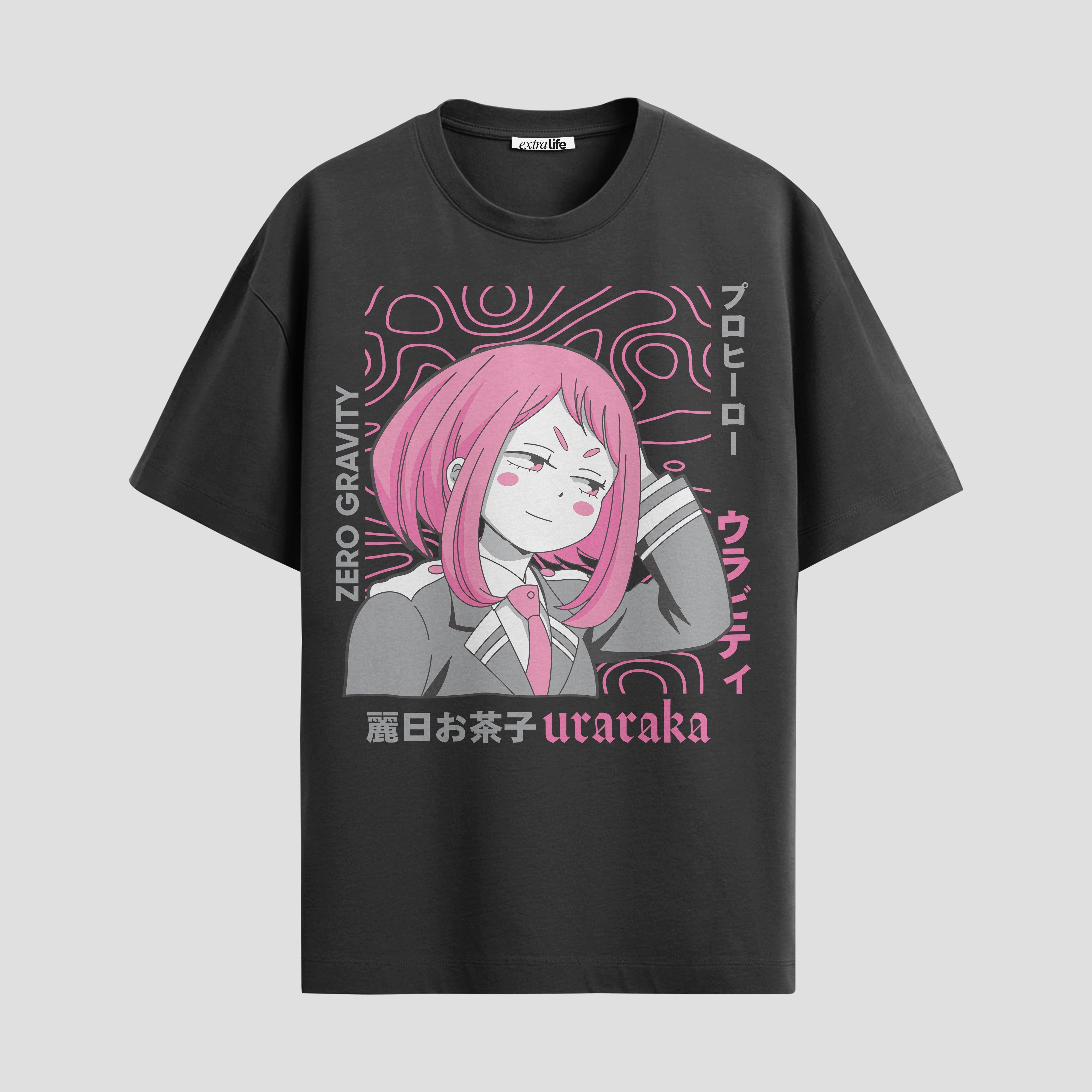 Playera urbana de anime y gaming ExtraLife MX, corte Standard Fit unisex ligero y transpirable en color Deep Black y Pure White, ropa de uso diario para gym y casual.