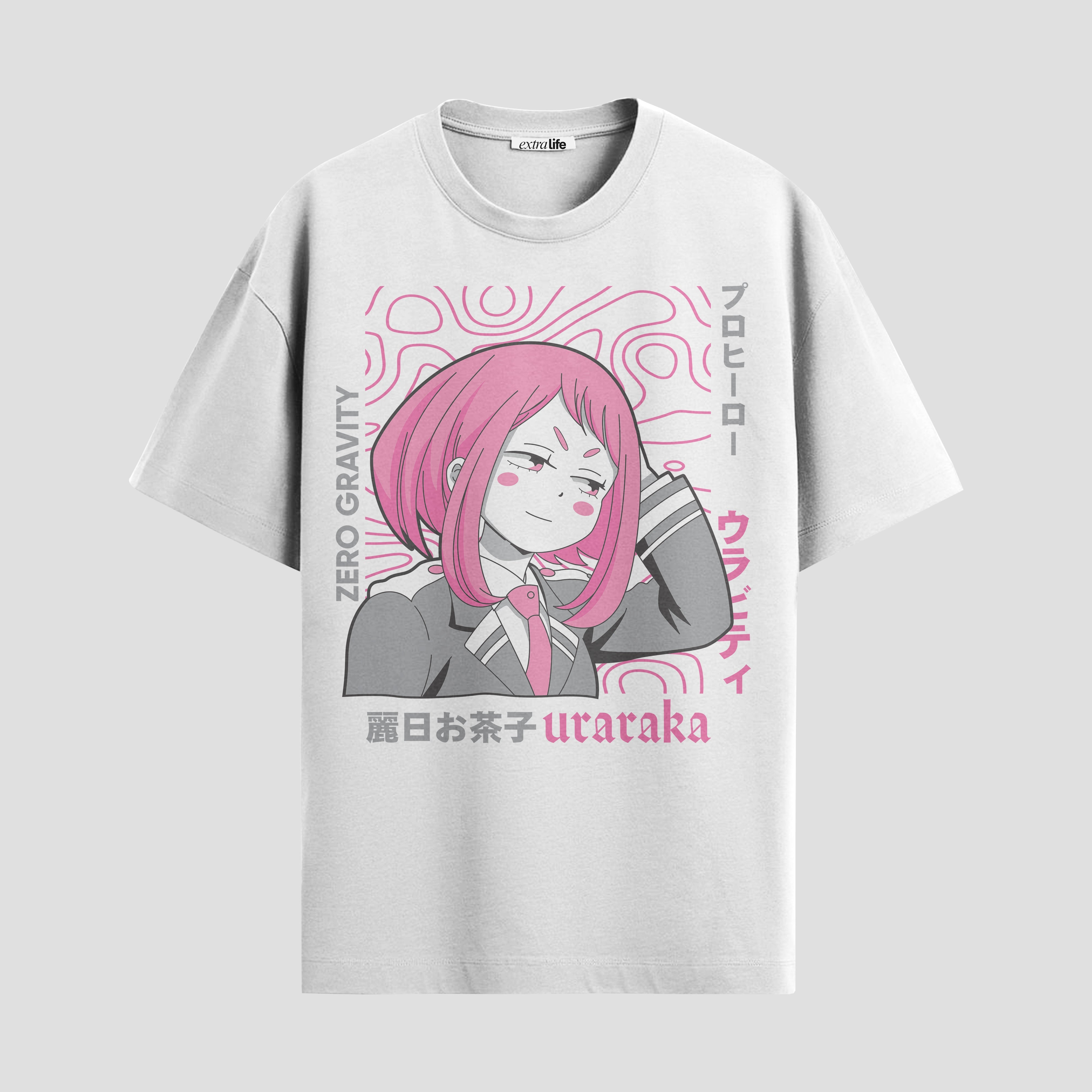 Playera urbana de anime y gaming ExtraLife MX, corte Standard Fit unisex ligero y transpirable en color Deep Black y Pure White, ropa de uso diario para gym y casual.