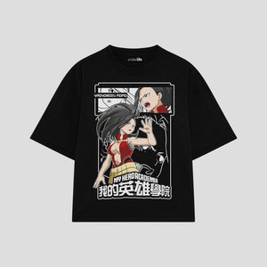 Playera streetwear premium de anime y gaming ExtraLife MX, corte boxy oversized drop shoulder heavyweight en color Deep Black y Off-White, moda urbana mexicana de culto.