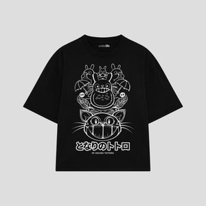Playera streetwear premium de anime y gaming ExtraLife MX, corte boxy oversized drop shoulder heavyweight en color Deep Black y Off-White, moda urbana mexicana de culto.