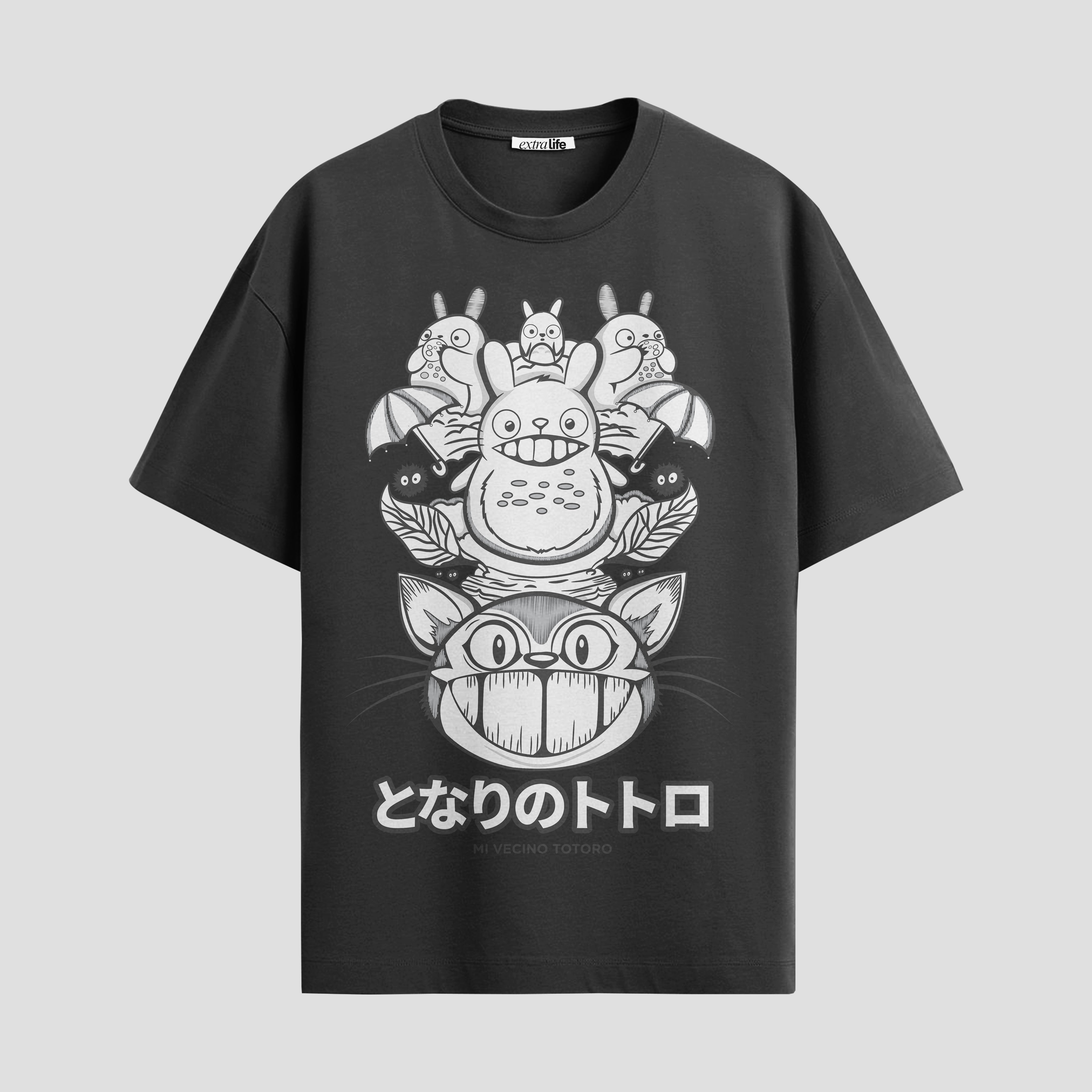 Playera urbana de anime y gaming ExtraLife MX, corte Standard Fit unisex ligero y transpirable en color Deep Black y Pure White, ropa de uso diario para gym y casual.