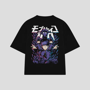 Playera streetwear premium de anime y gaming ExtraLife MX, corte boxy oversized drop shoulder heavyweight en color Deep Black y Off-White, moda urbana mexicana de culto.