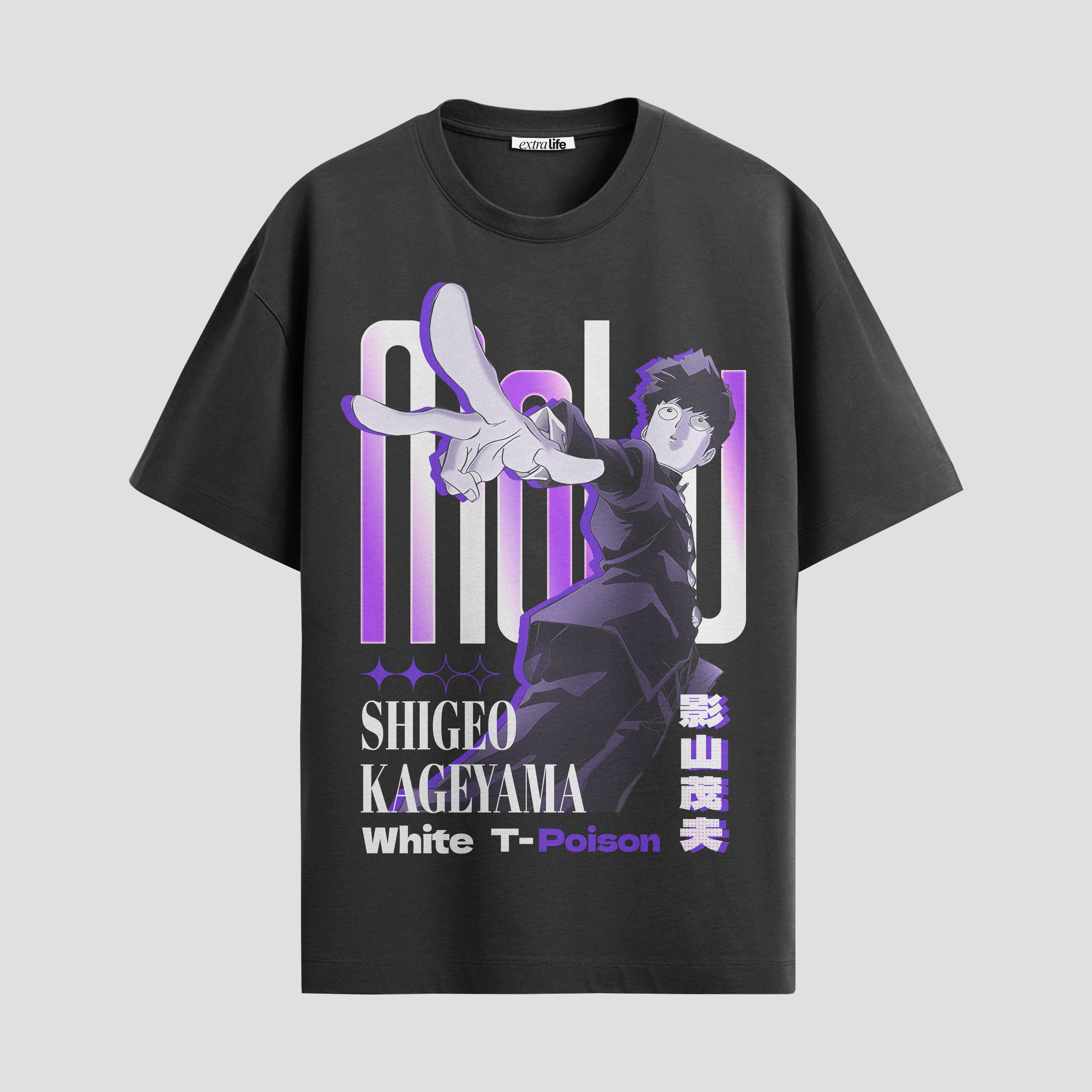 Playera urbana de anime y gaming ExtraLife MX, corte Standard Fit unisex ligero y transpirable en color Deep Black y Pure White, ropa de uso diario para gym y casual.