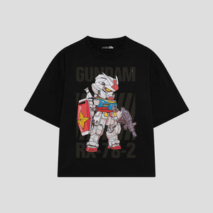 Playera streetwear premium de anime y gaming ExtraLife MX, corte boxy oversized drop shoulder heavyweight en color Deep Black y Off-White, moda urbana mexicana de culto.