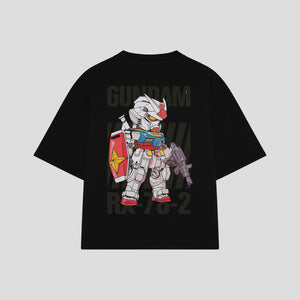 Playera streetwear premium de anime y gaming ExtraLife MX, corte boxy oversized drop shoulder heavyweight en color Deep Black y Off-White, moda urbana mexicana de culto.