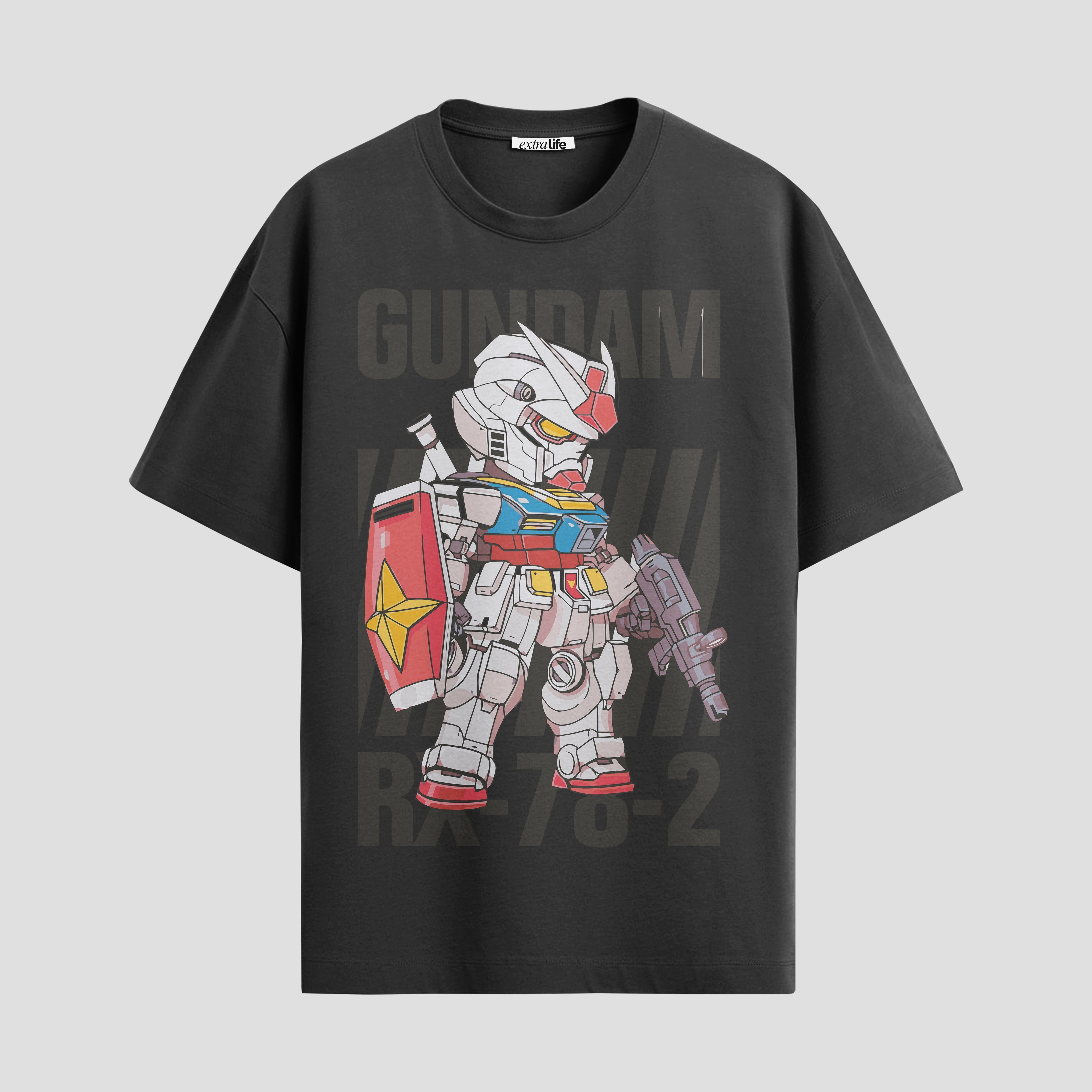 Playera urbana de anime y gaming ExtraLife MX, corte Standard Fit unisex ligero y transpirable en color Deep Black y Pure White, ropa de uso diario para gym y casual.