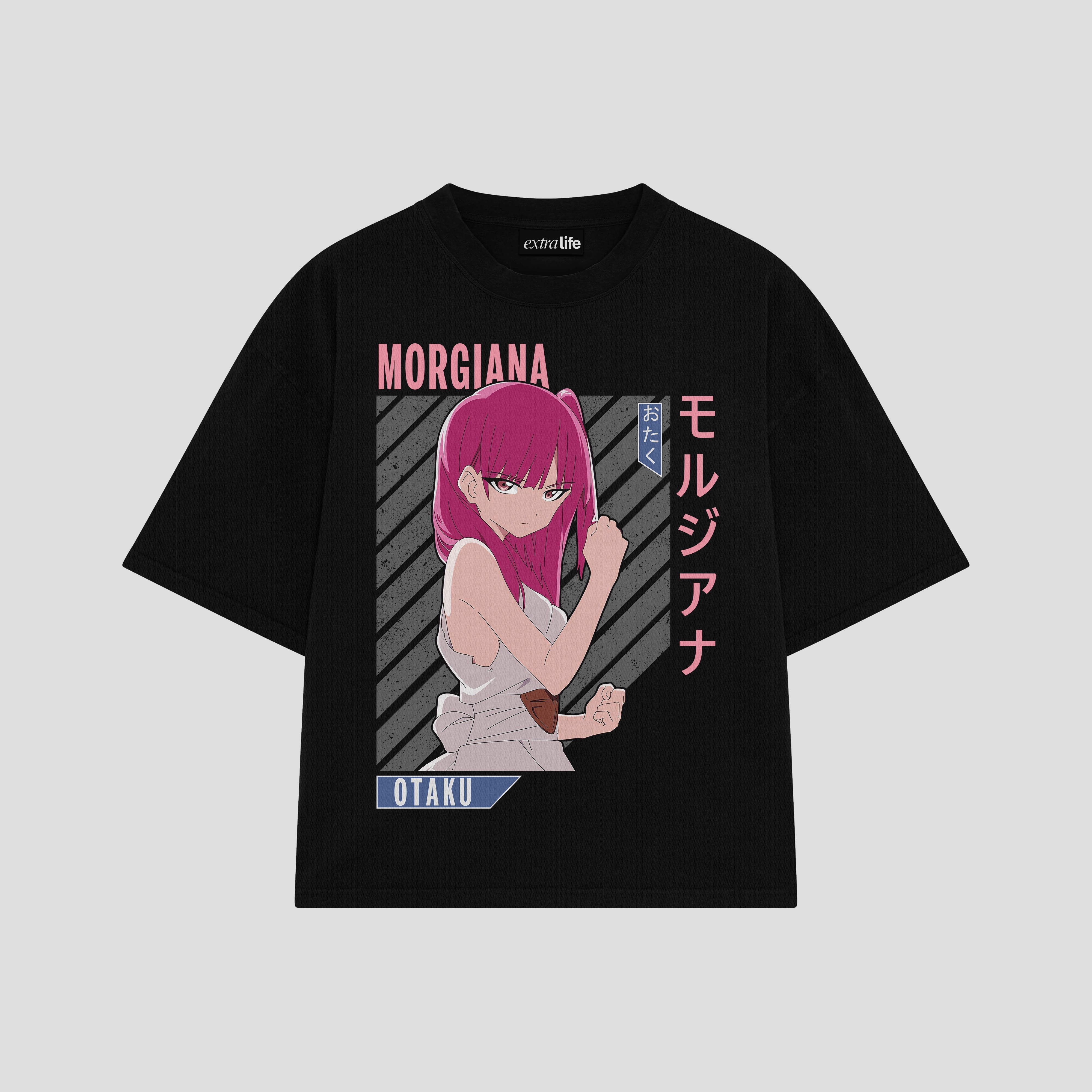 Playera streetwear premium de anime y gaming ExtraLife MX, corte boxy oversized drop shoulder heavyweight en color Deep Black y Off-White, moda urbana mexicana de culto.