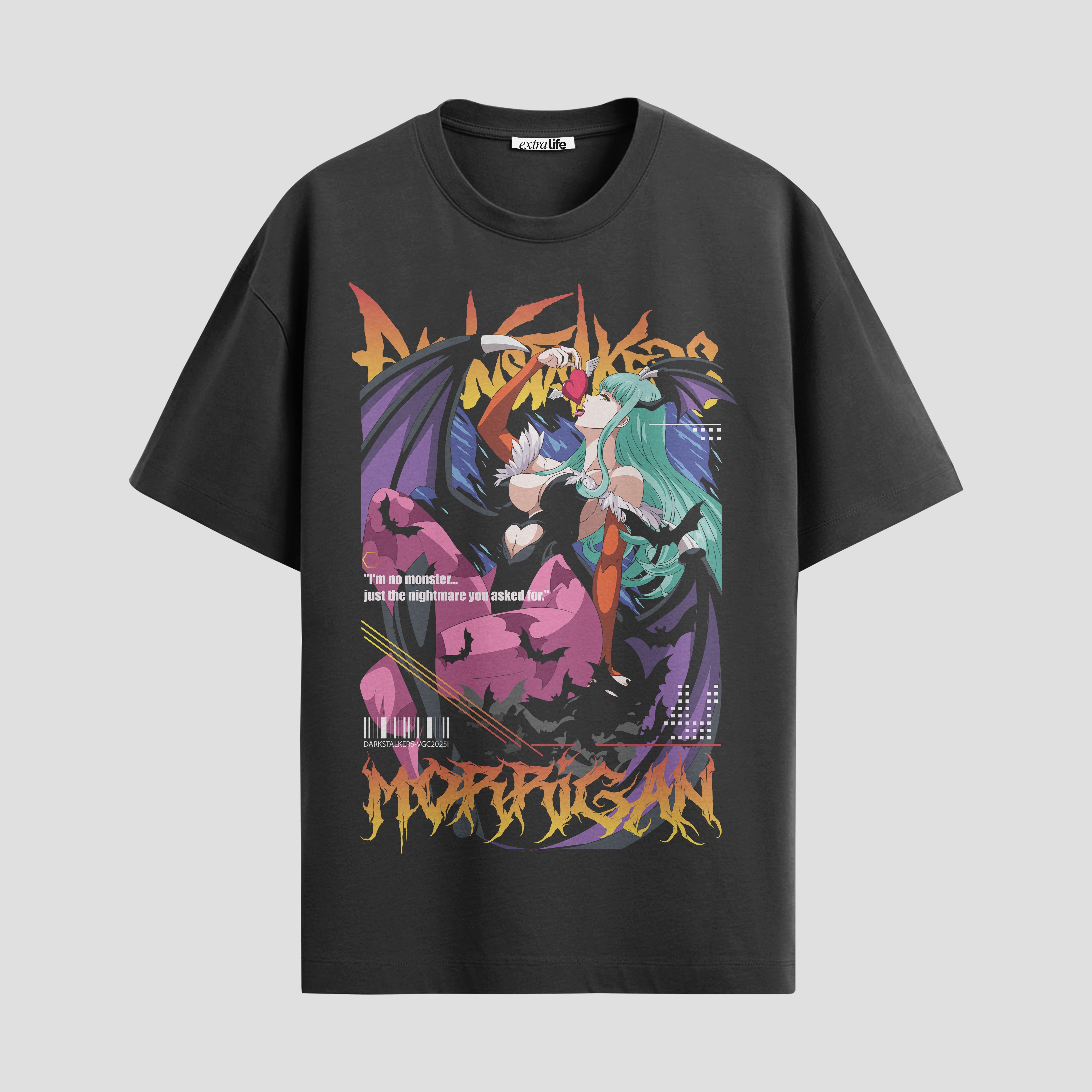 Playera urbana de anime y gaming ExtraLife MX, corte Standard Fit unisex ligero y transpirable en color Deep Black y Pure White, ropa de uso diario para gym y casual.