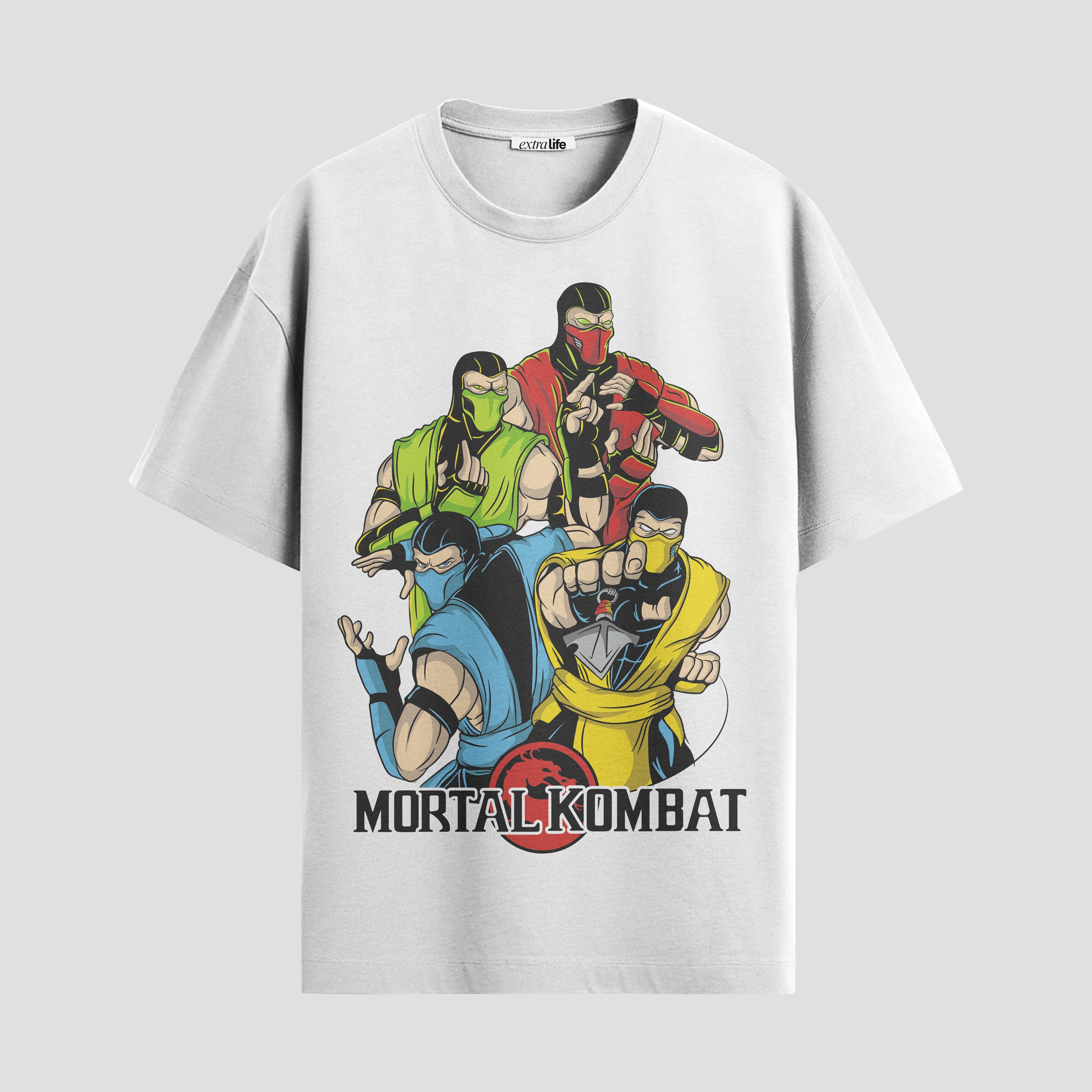 Playera urbana de anime y gaming ExtraLife MX, corte Standard Fit unisex ligero y transpirable en color Deep Black y Pure White, ropa de uso diario para gym y casual.