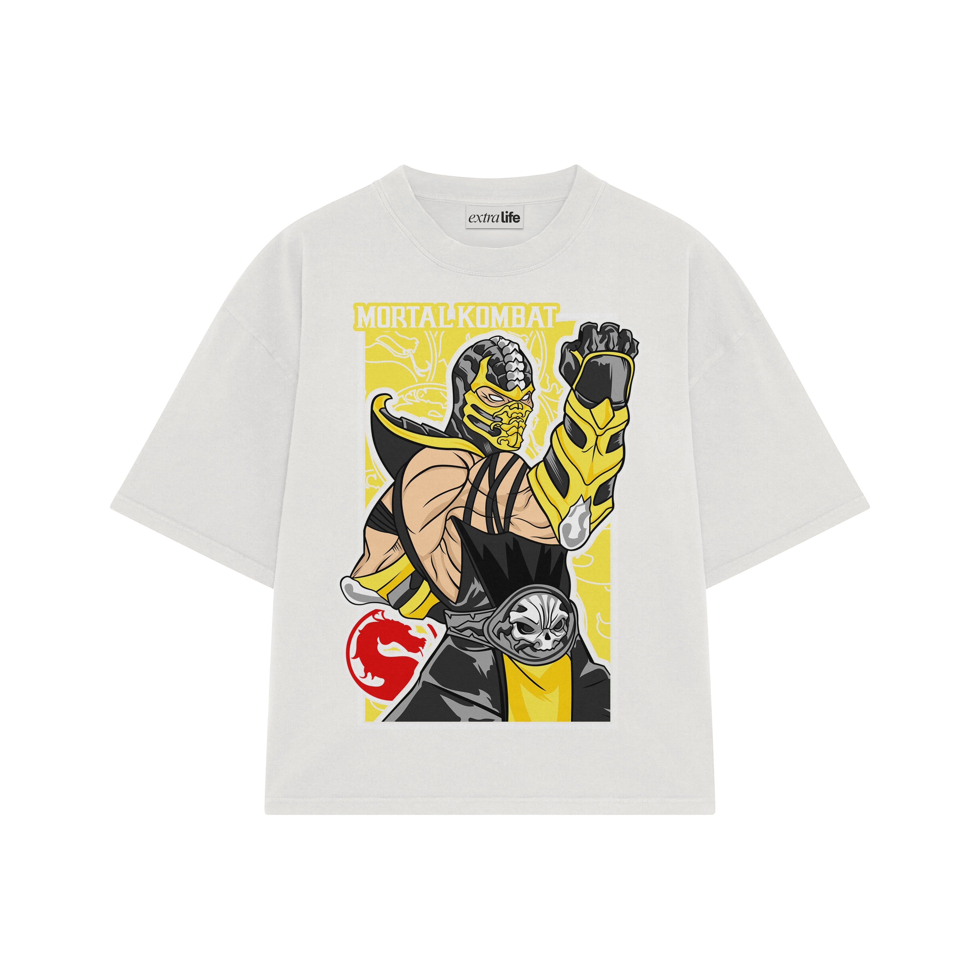 Playera streetwear premium de anime y gaming ExtraLife MX, corte boxy oversized drop shoulder heavyweight en color Deep Black y Off-White, moda urbana mexicana de culto.
