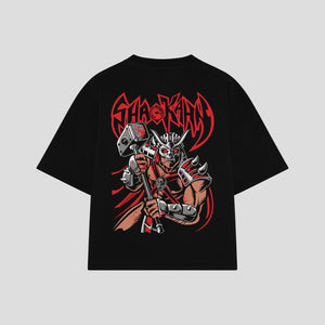 Playera streetwear premium de anime y gaming ExtraLife MX, corte boxy oversized drop shoulder heavyweight en color Deep Black y Off-White, moda urbana mexicana de culto.