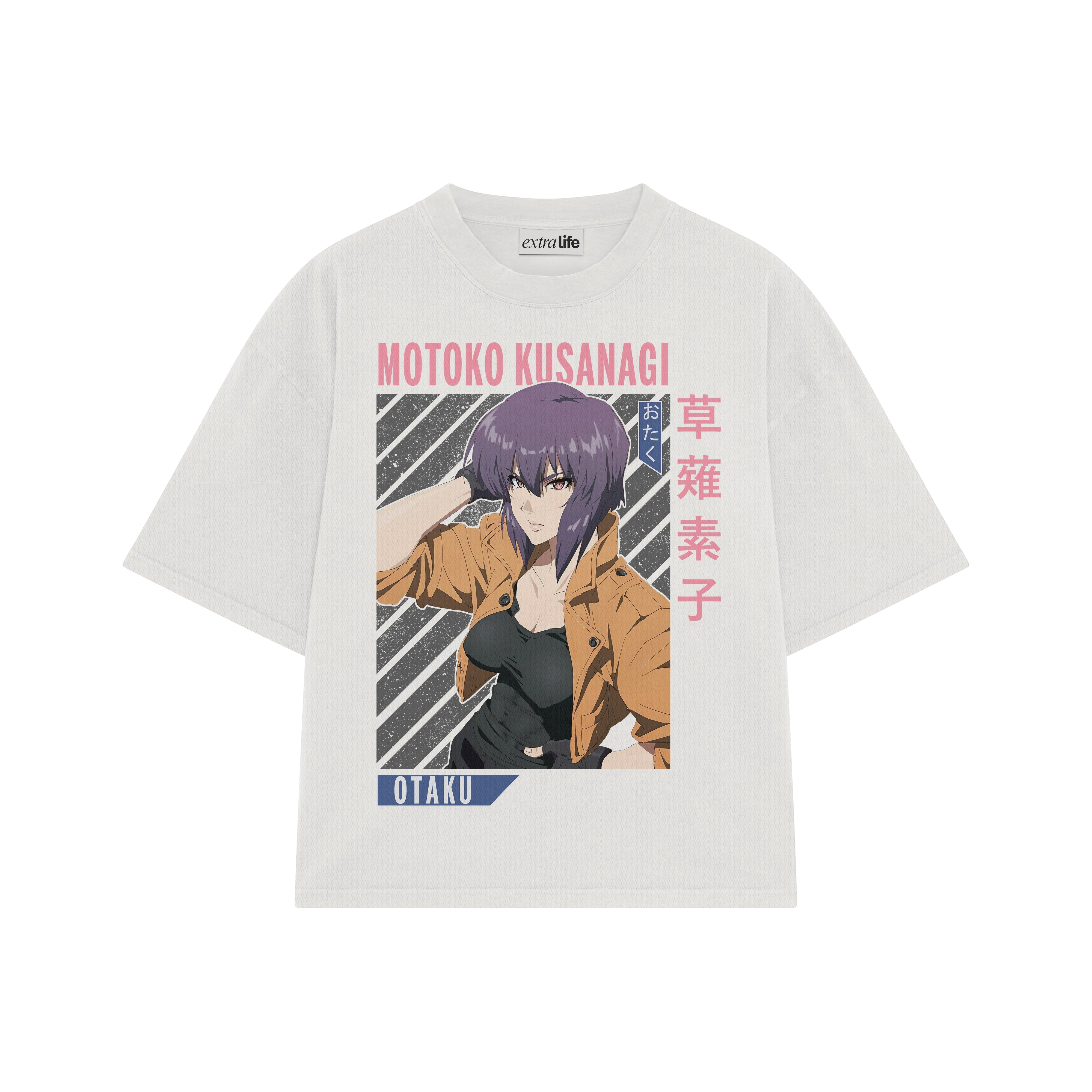 Playera streetwear premium de anime y gaming ExtraLife MX, corte boxy oversized drop shoulder heavyweight en color Deep Black y Off-White, moda urbana mexicana de culto.