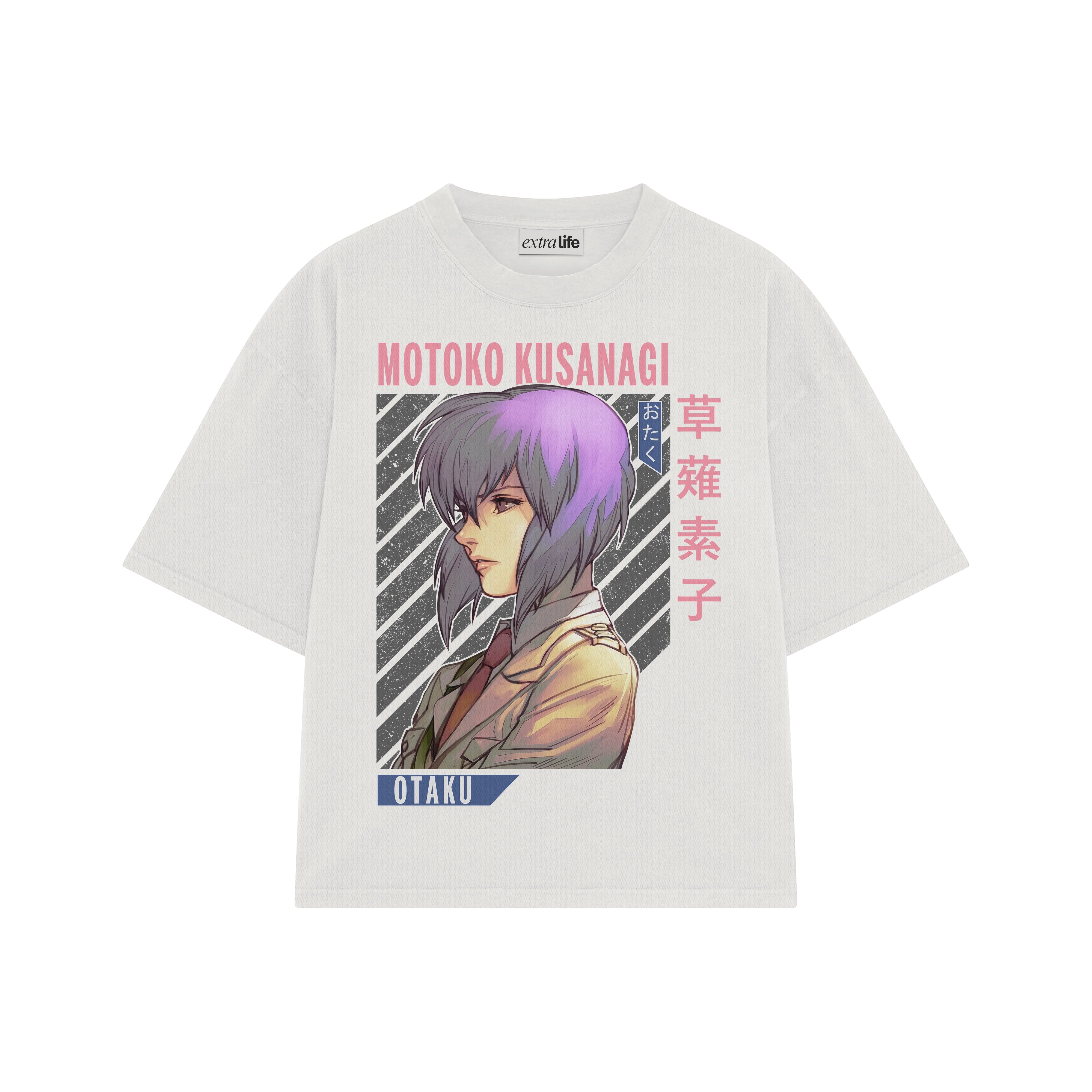 Playera streetwear premium de anime y gaming ExtraLife MX, corte boxy oversized drop shoulder heavyweight en color Deep Black y Off-White, moda urbana mexicana de culto.